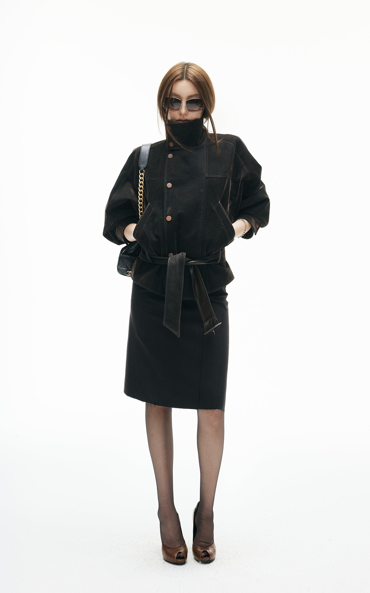 IAMXIAA Flocked Denim Belted Jacket