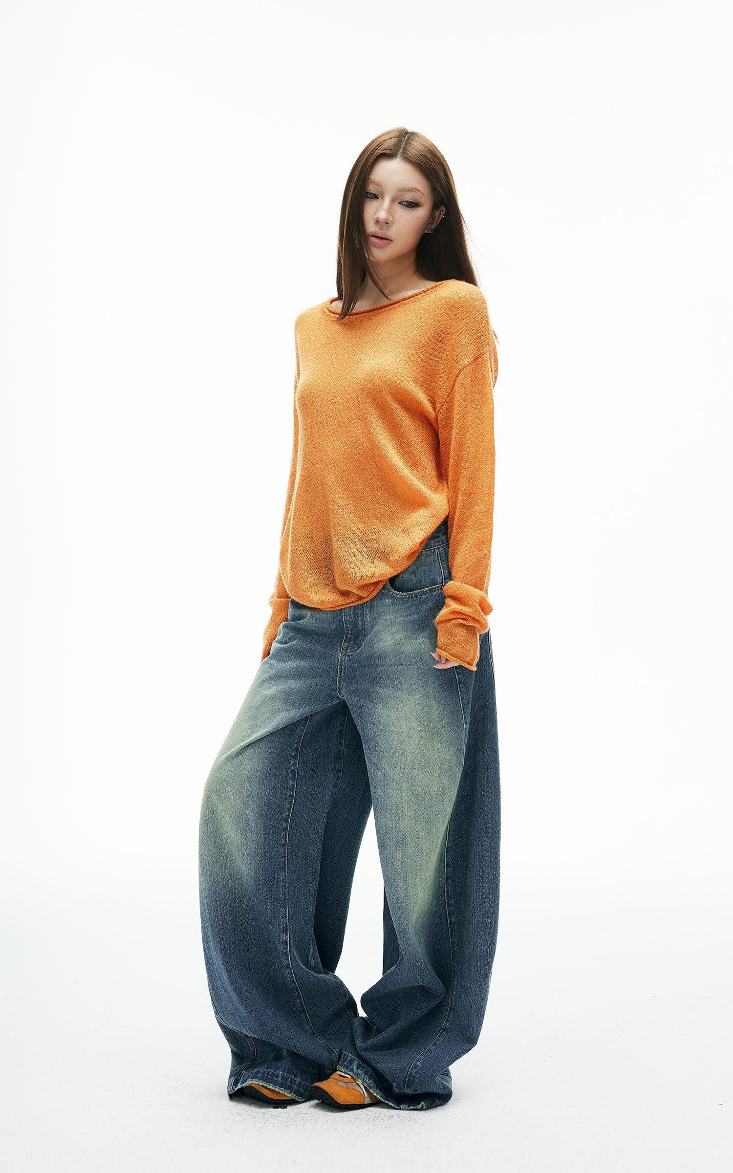 IAMXIAA ヴィンテージ ワイドレッグ デニム ジーンズ