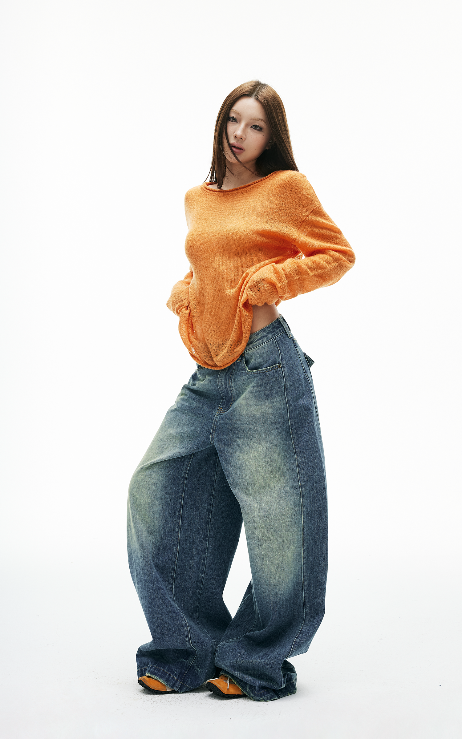 IAMXIAA ヴィンテージ ワイドレッグ デニム ジーンズ