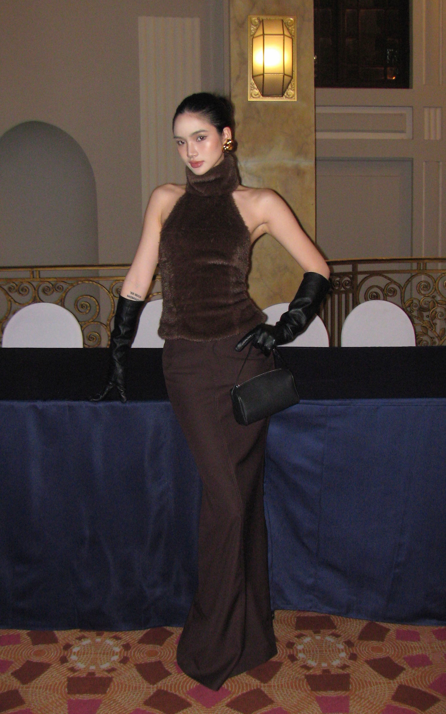 ROVENTE High-Waist Fitted Flared Maxi Skirt