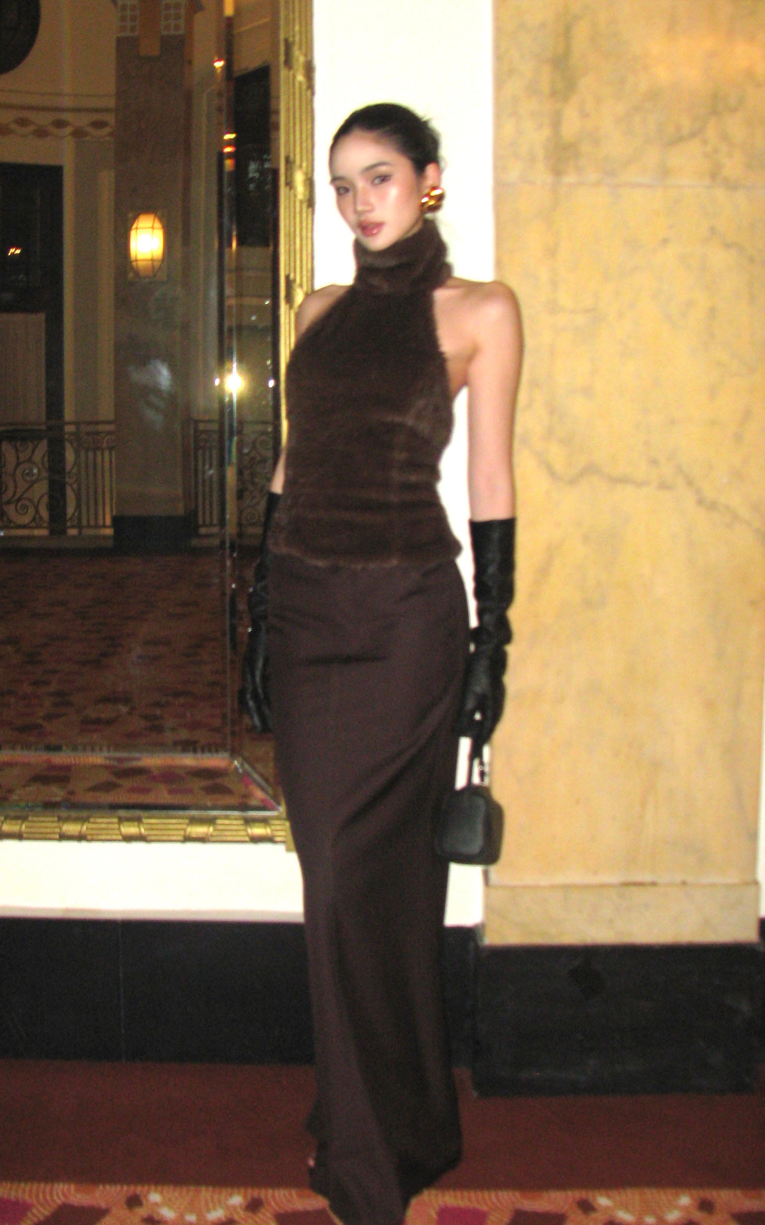 ROVENTE High-Waist Fitted Flared Maxi Skirt