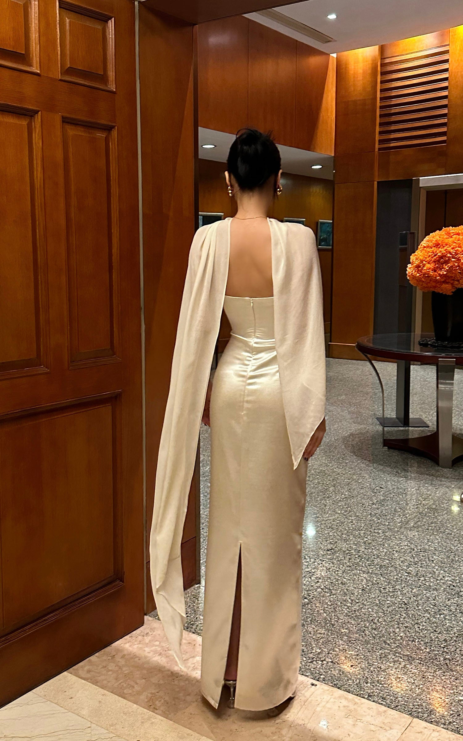 ROVENTE Sequin Strapless Dress with Shawl