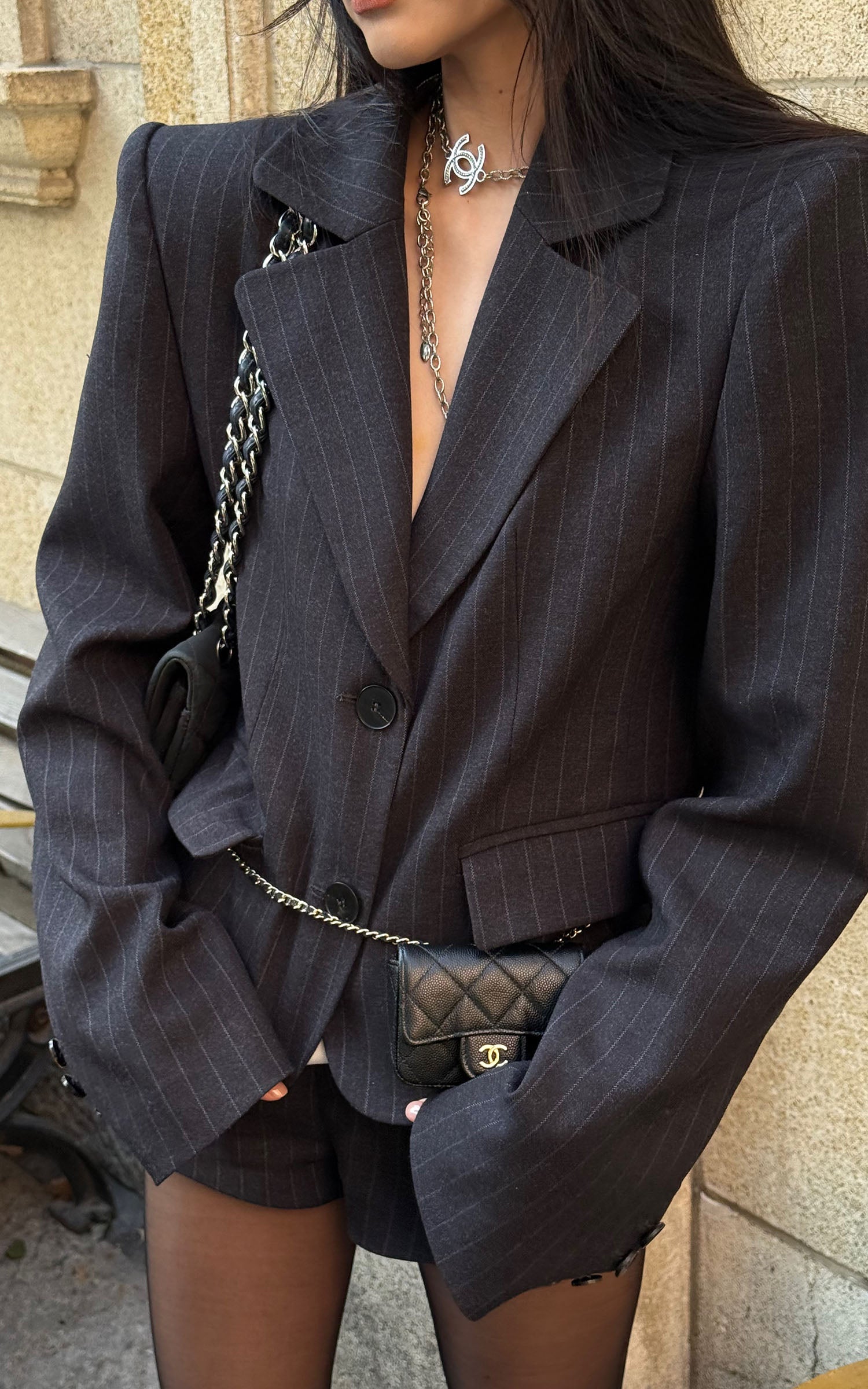 ピンストライプ テーラードブレザー＆ショーツセット