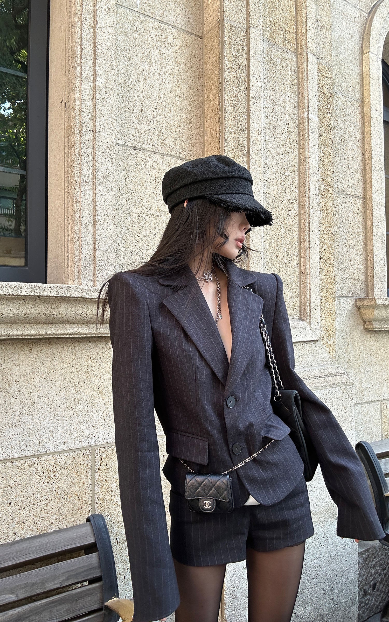 ピンストライプ テーラードブレザー＆ショーツセット