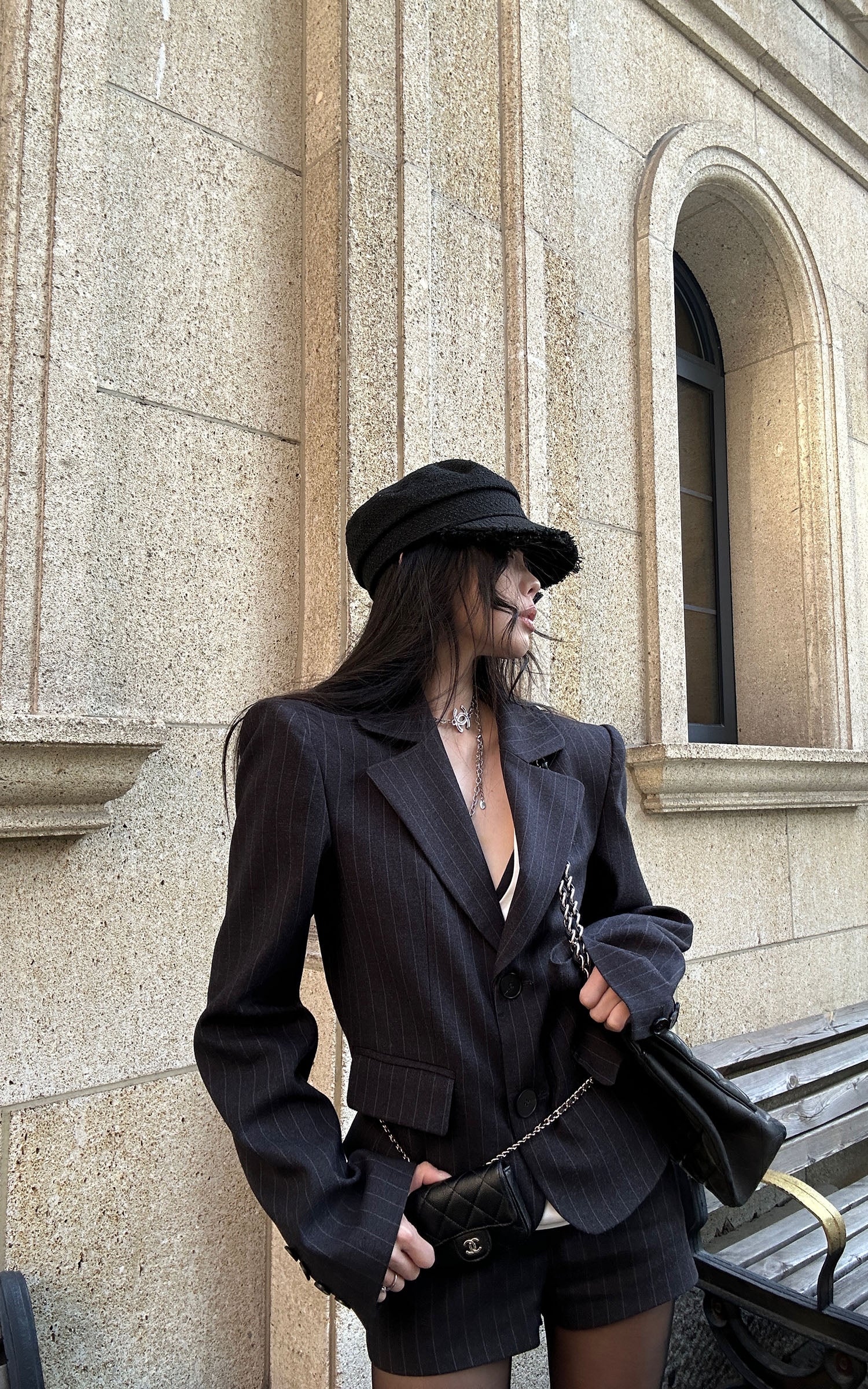 ピンストライプ テーラードブレザー＆ショーツセット