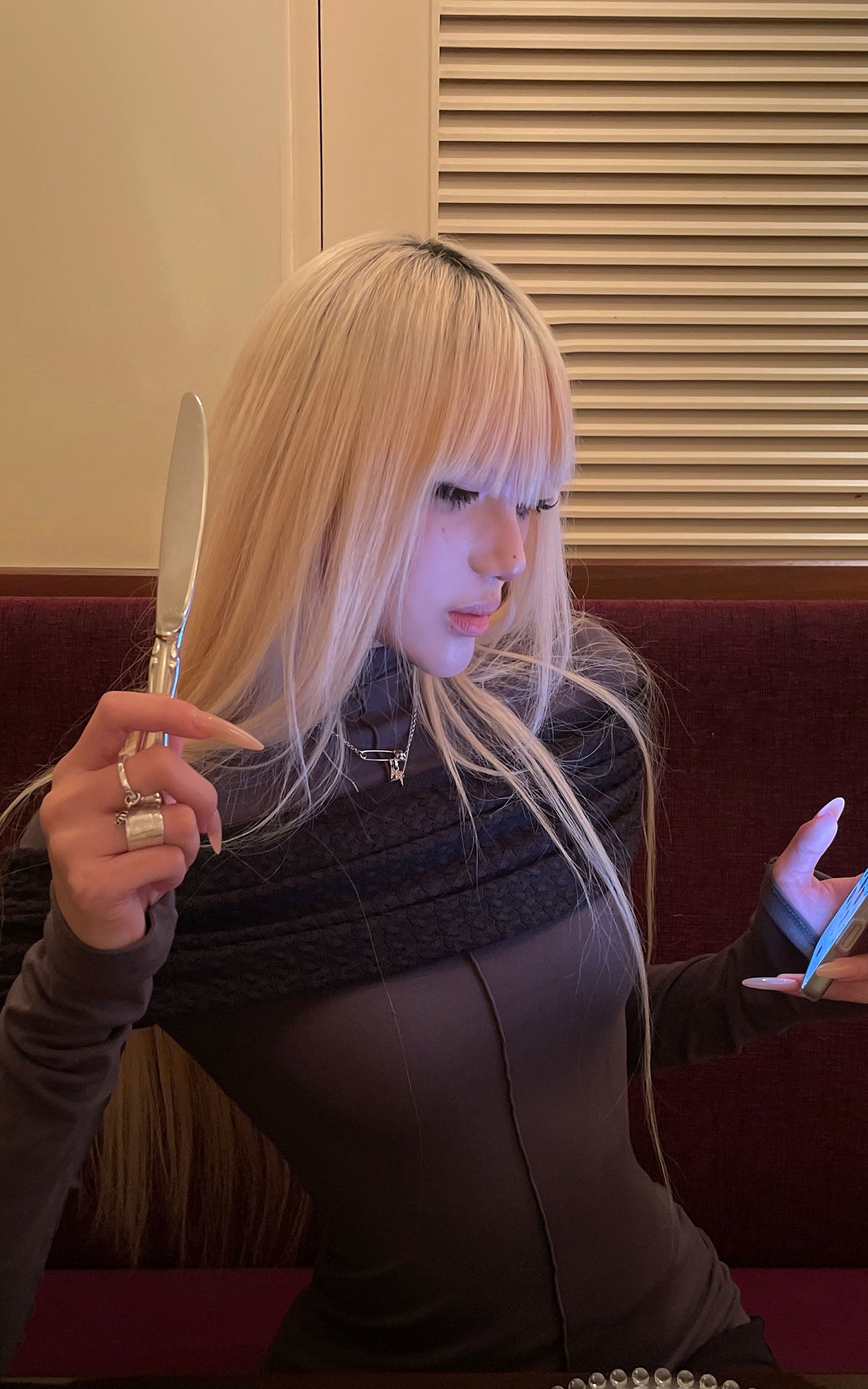 Rase le sol ドレープウールテクスチャーバンド付きフィットニットトップ