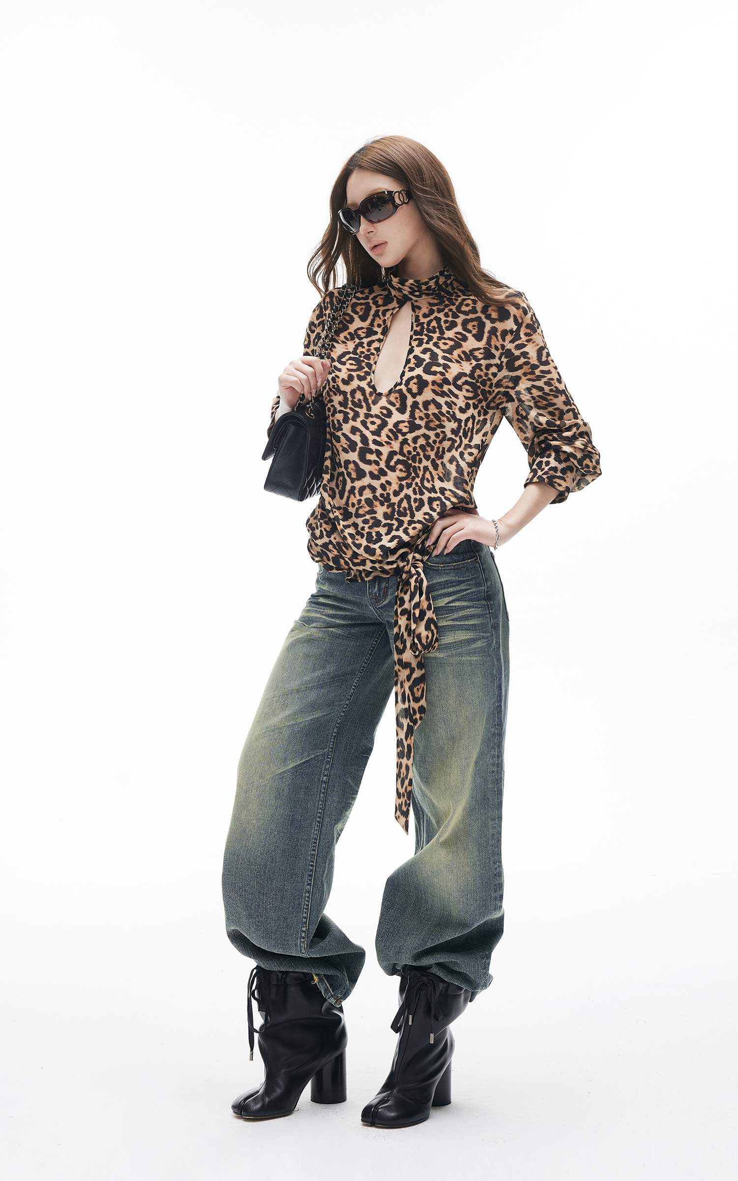 ヴィンテージウォッシュ ストレートフレアデニムジーンズ