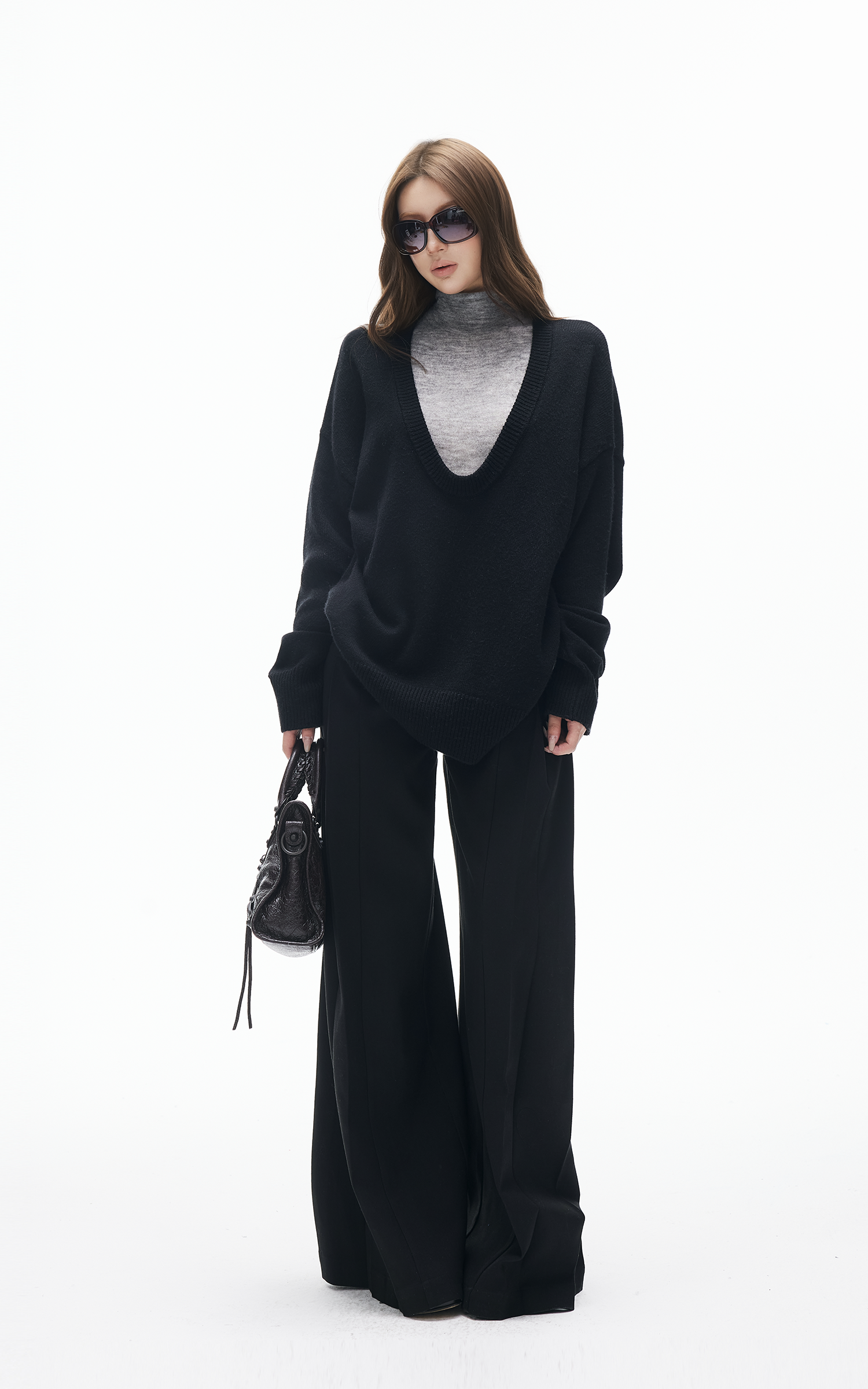 ハイウエスト フルイド ワイドレッグパンツ