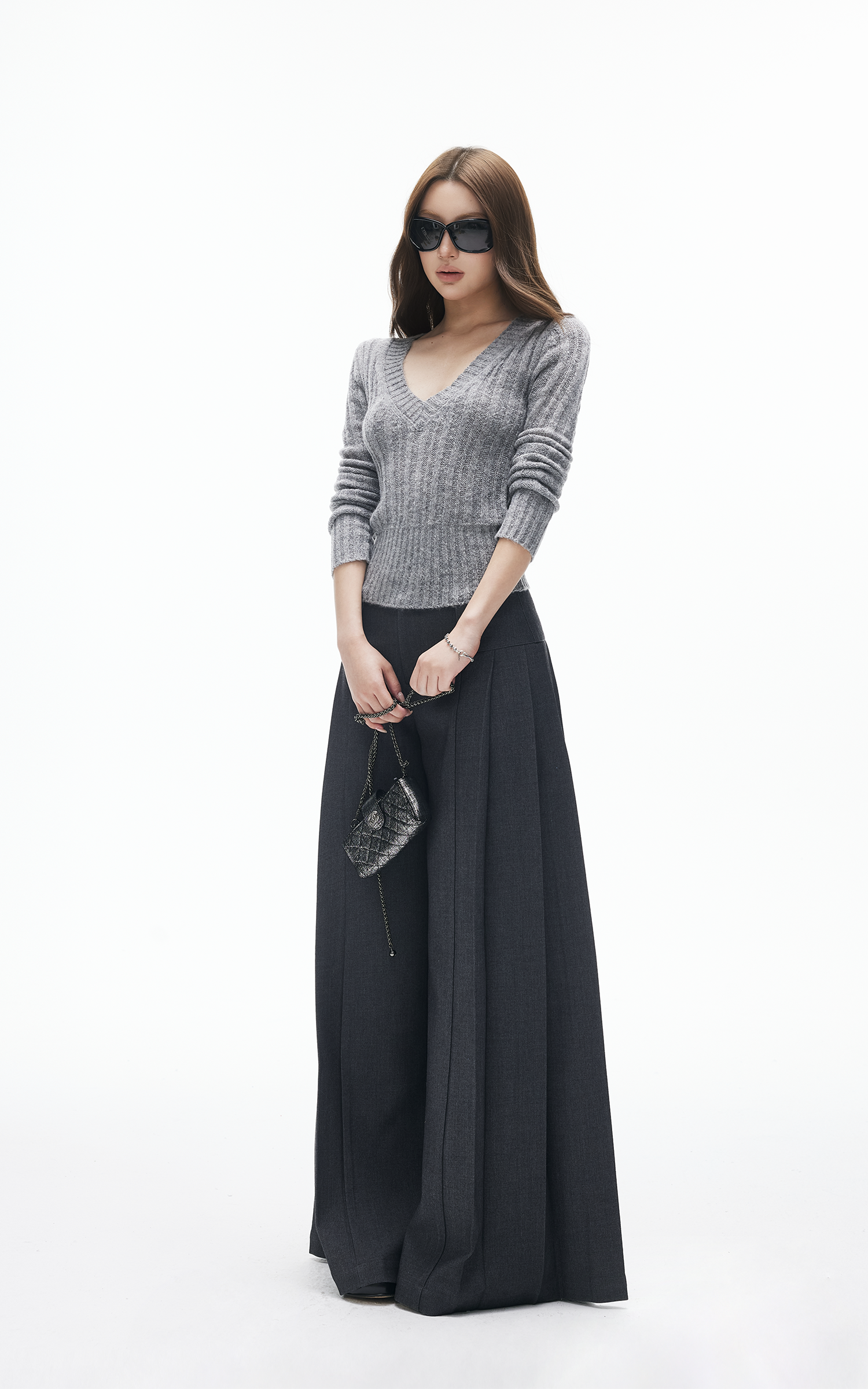 ハイウエスト フルイド ワイドレッグパンツ