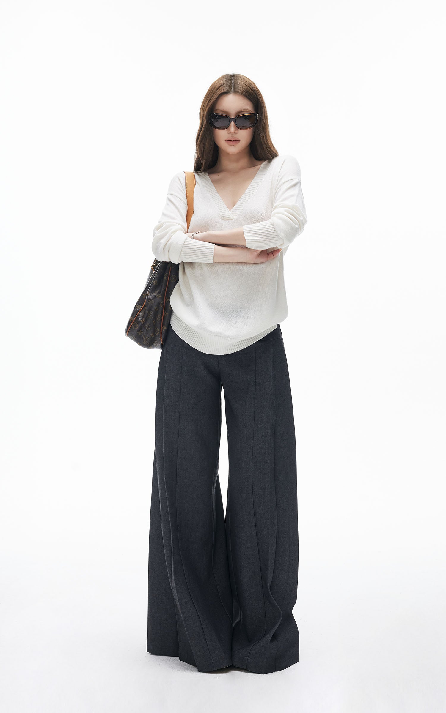 ハイウエスト フルイド ワイドレッグパンツ