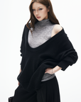 IAMXIAA V-Neck Knit Sweater and High-Neck Vest Layered Set