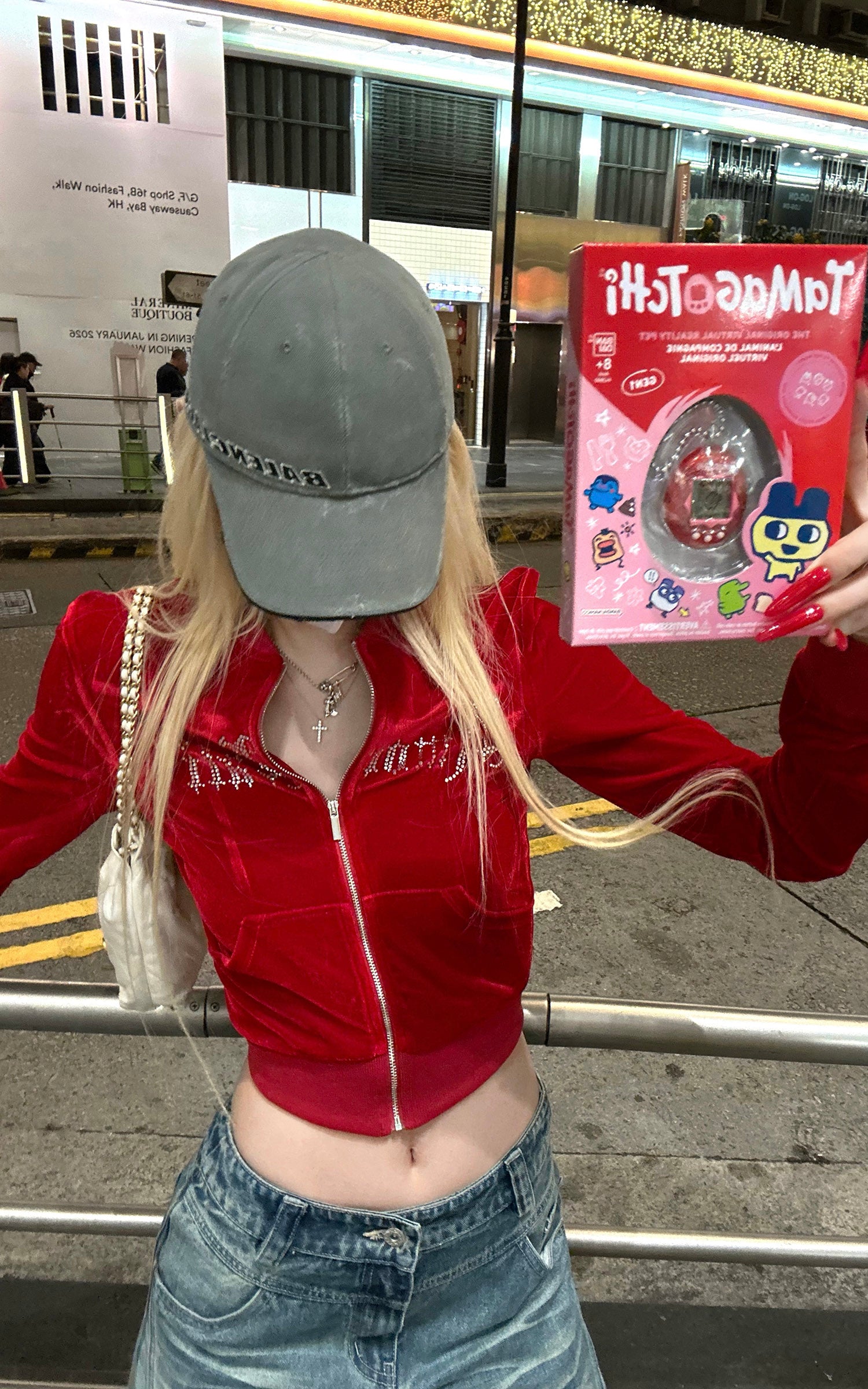 Rase le sol ラインストーンのゴシック文字入りベルベットジップアップジャケット