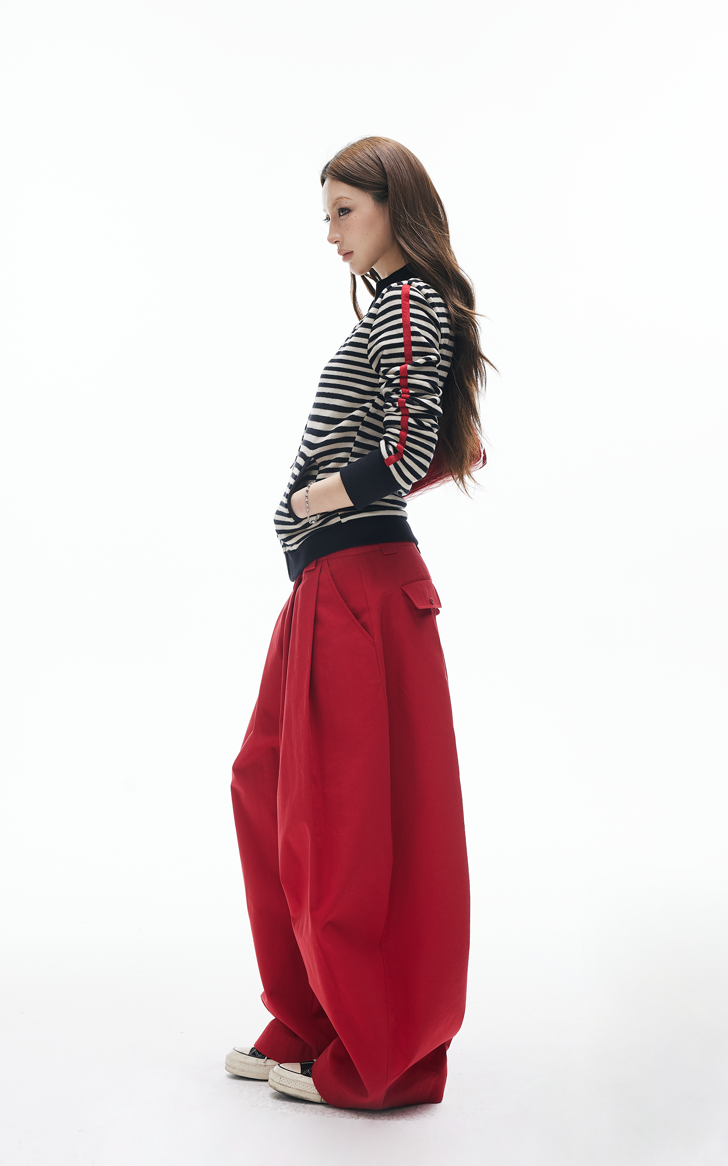 ハイウエストプリーツワイドパンツ