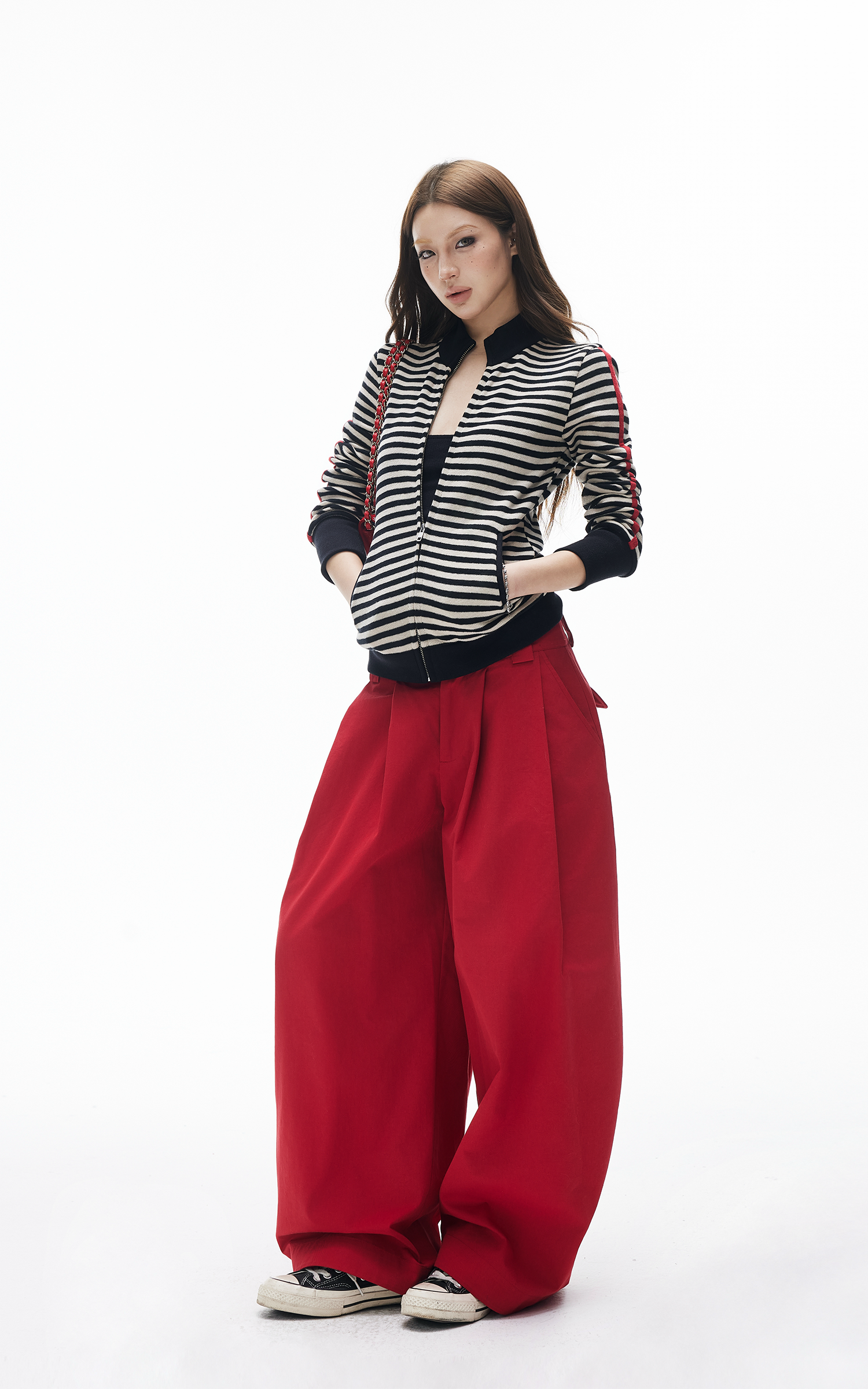 ハイウエストプリーツワイドパンツ