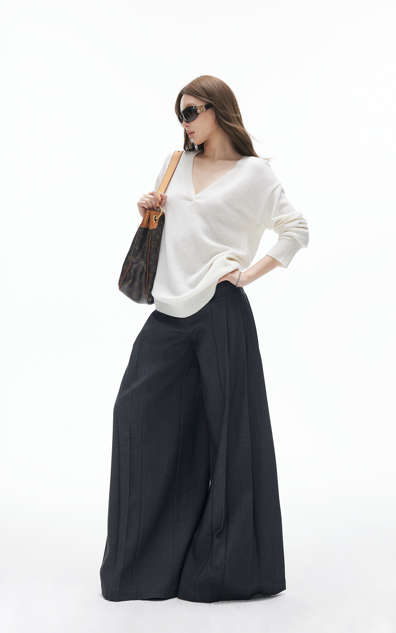 ハイウエスト フルイド ワイドレッグパンツ