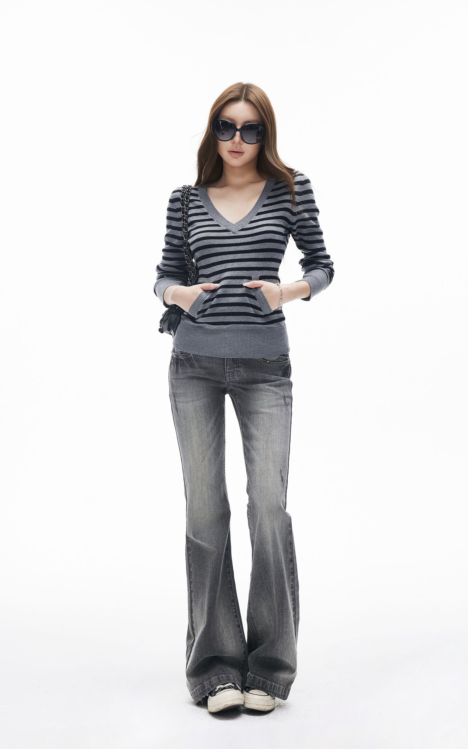 ヴィンテージウォッシュグレー フレアデニムジーンズ