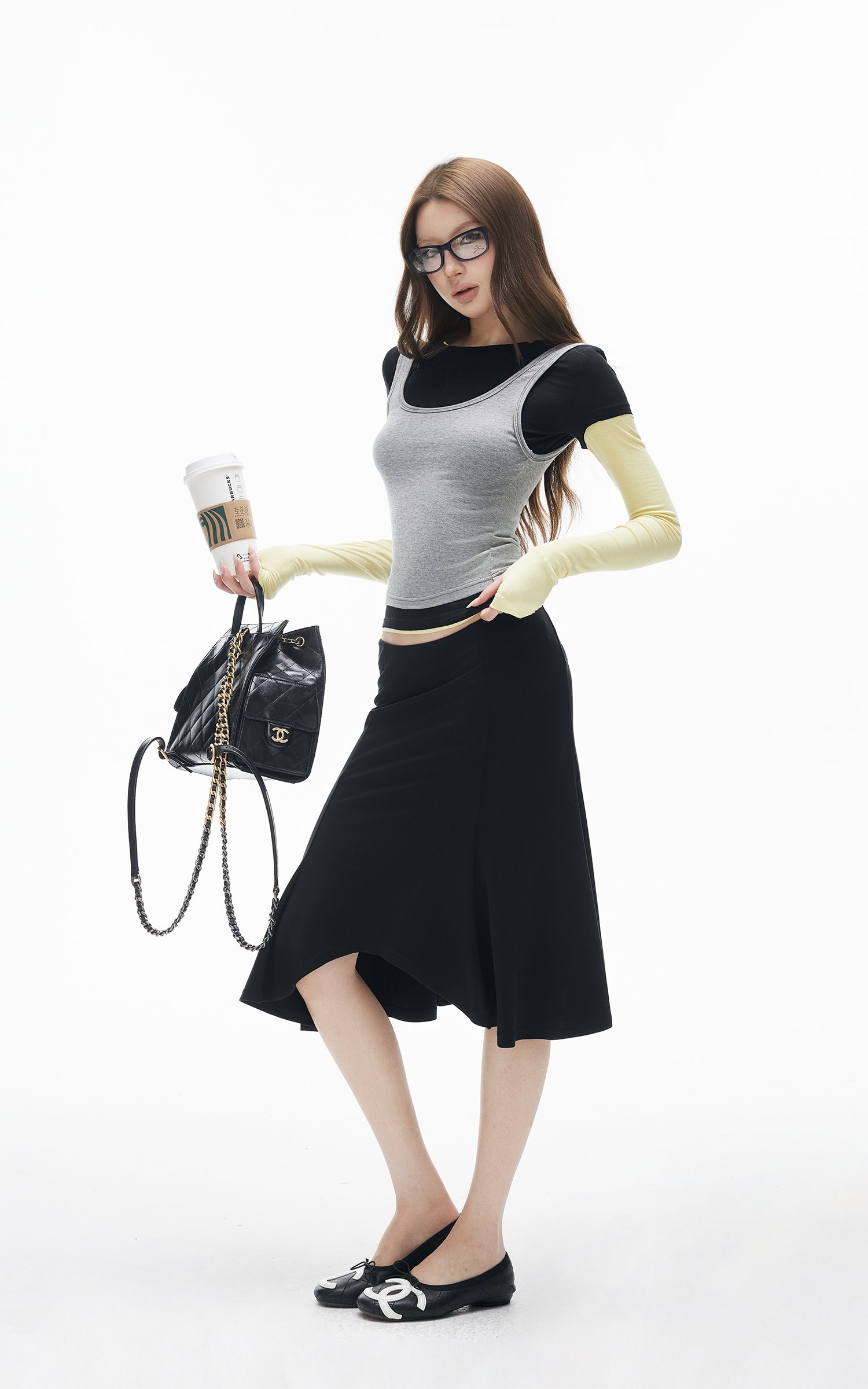 IAMXIAA フェイク三層フィット長袖トップス