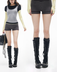 IAMXIAA ストライプ柄ニットローライズショーツ