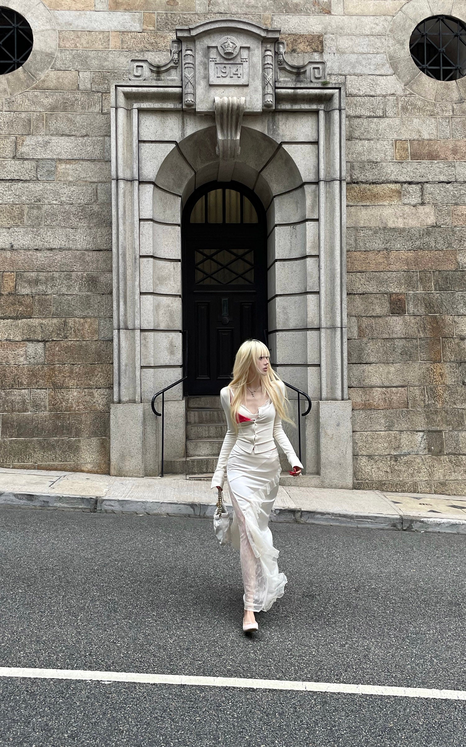 Rase Le Sol Knit Cardigan And Cami Top Two-Piece Set With Asymmetric Lace Midi Skirt