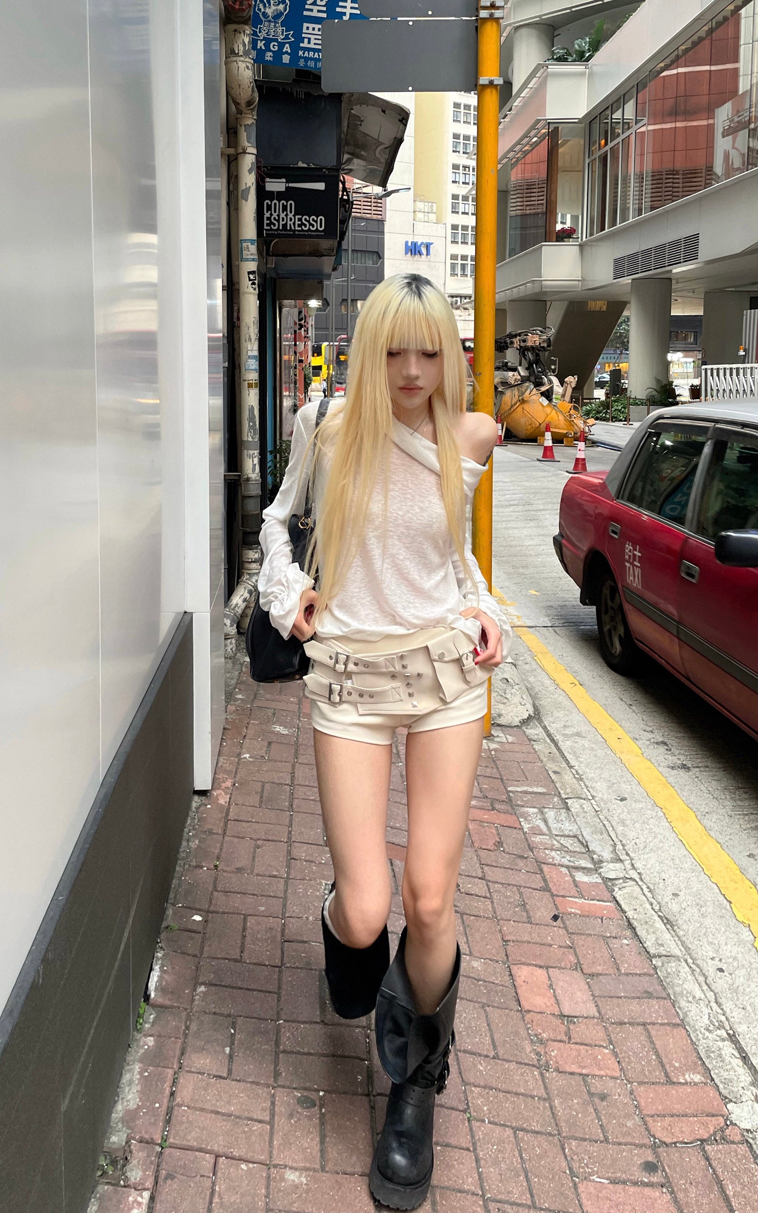 Rase le sol スタッズ付きダブルバックルウエストラップショーツセット