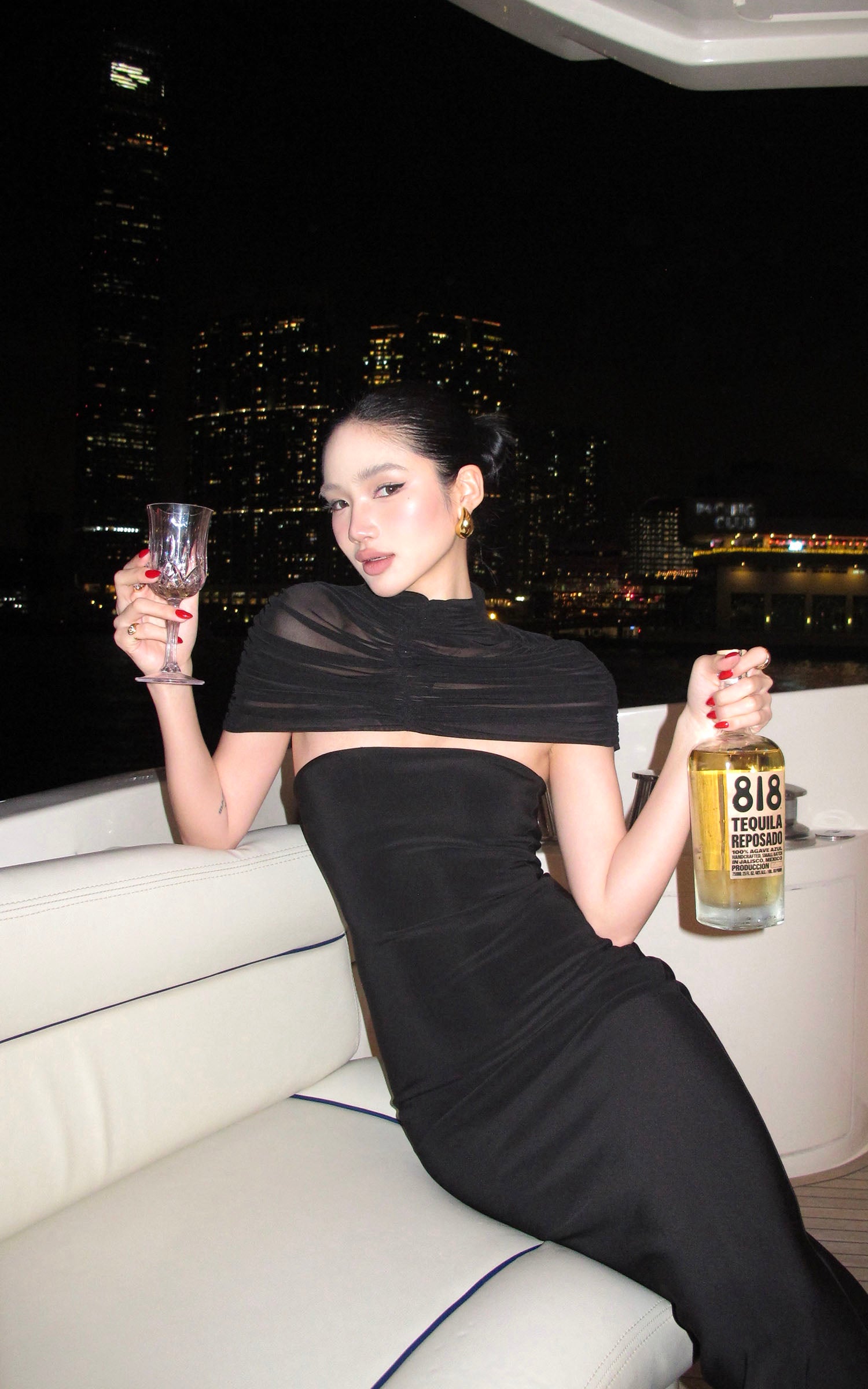 ROVENTE ドレープショールストラップレスマキシドレス