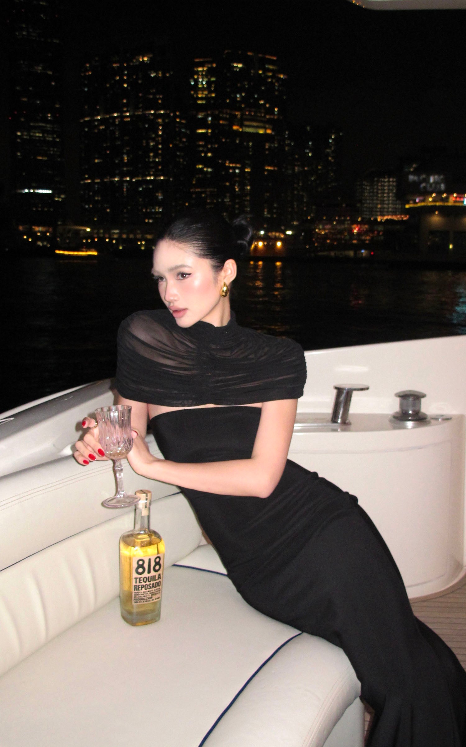 ROVENTE ドレープショールストラップレスマキシドレス