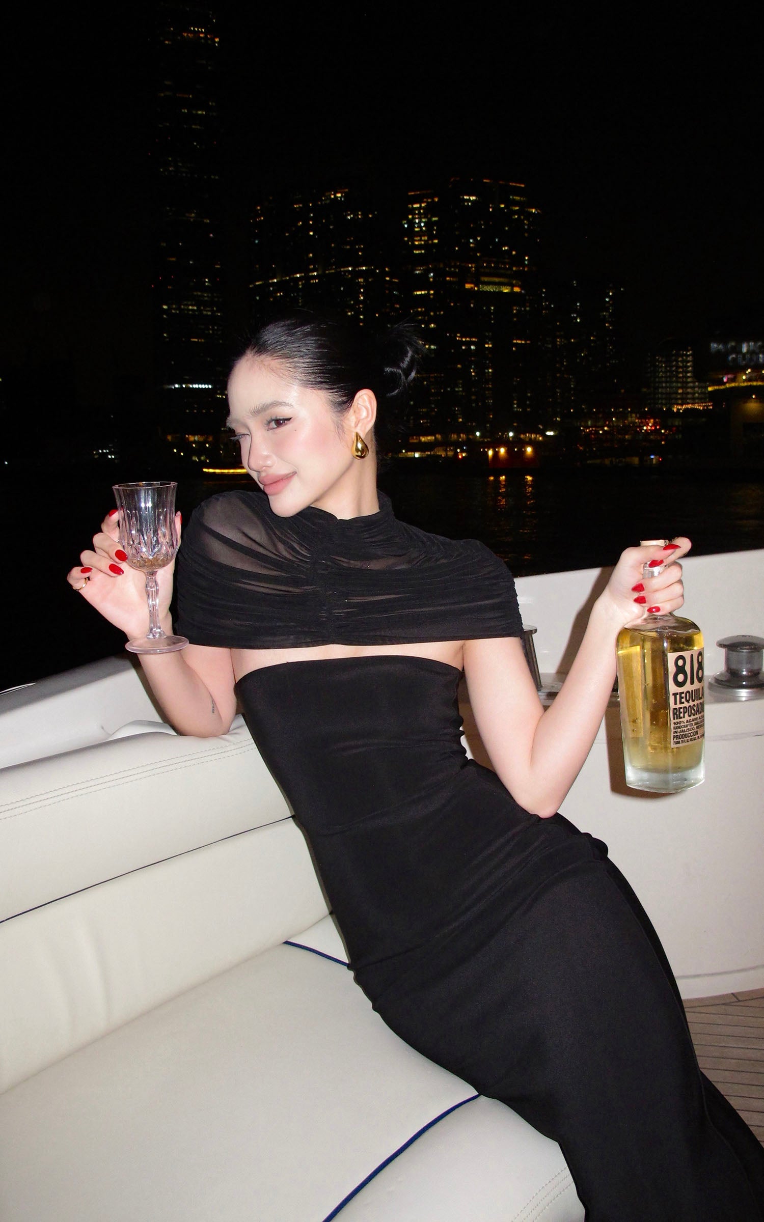 ROVENTE ドレープショールストラップレスマキシドレス