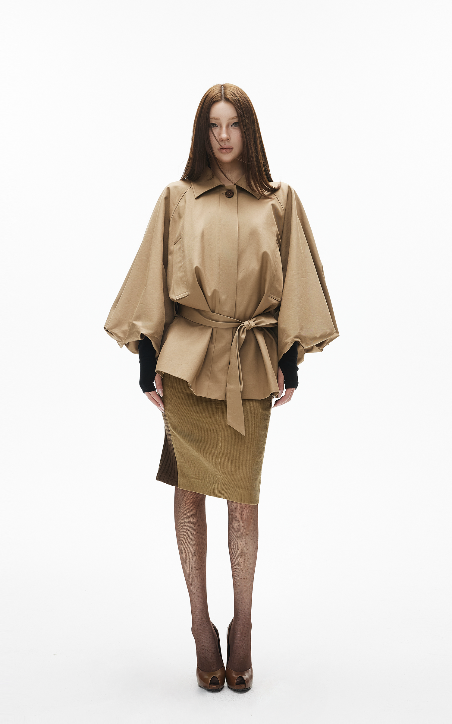 IAMXIAA Ribbed Panel Fitted Midi Skirt