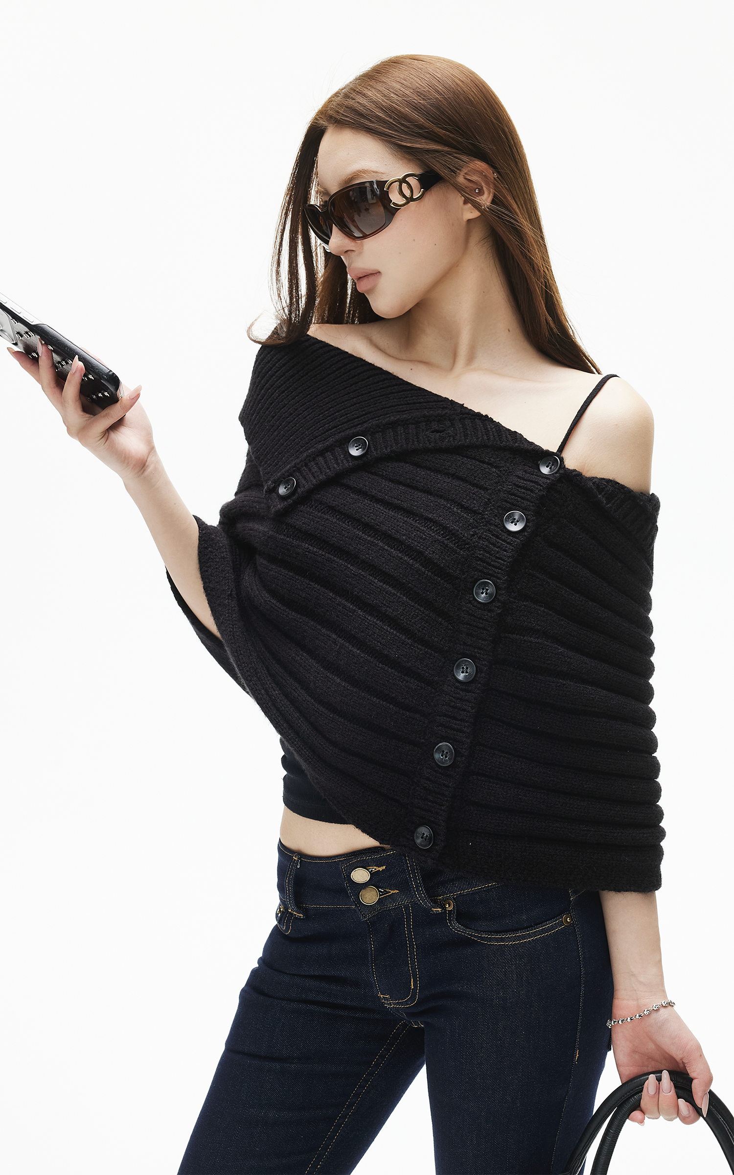 IAMXIAA Asymmetric Button Cape Shawl