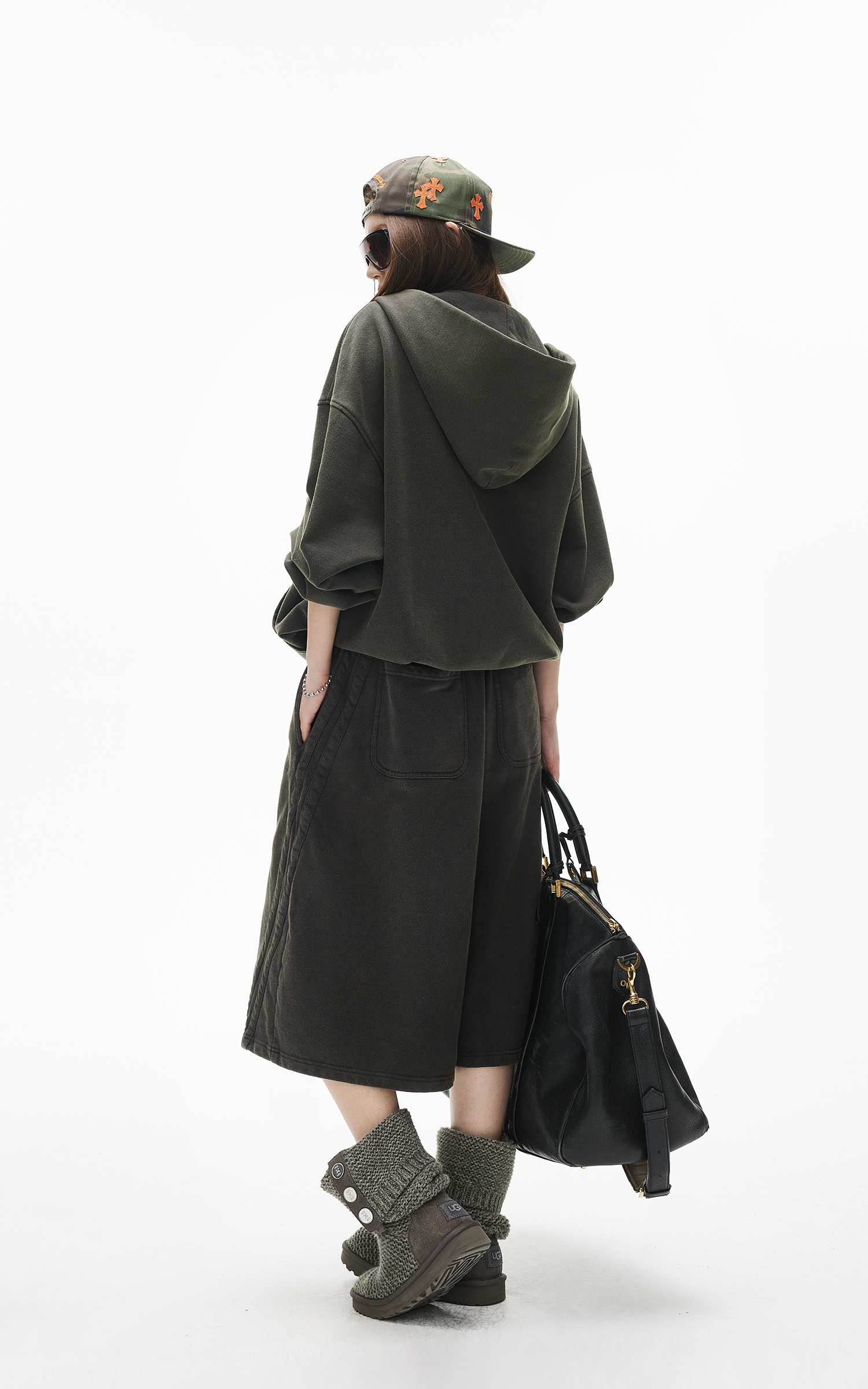 IAMXIAA ヴィンテージウォッシュジップアップフーディー＆クロップドスウェットパンツセット