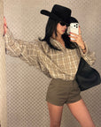 ROVENTE Plaid Relaxed Shirt & High-Waist Shorts Set
