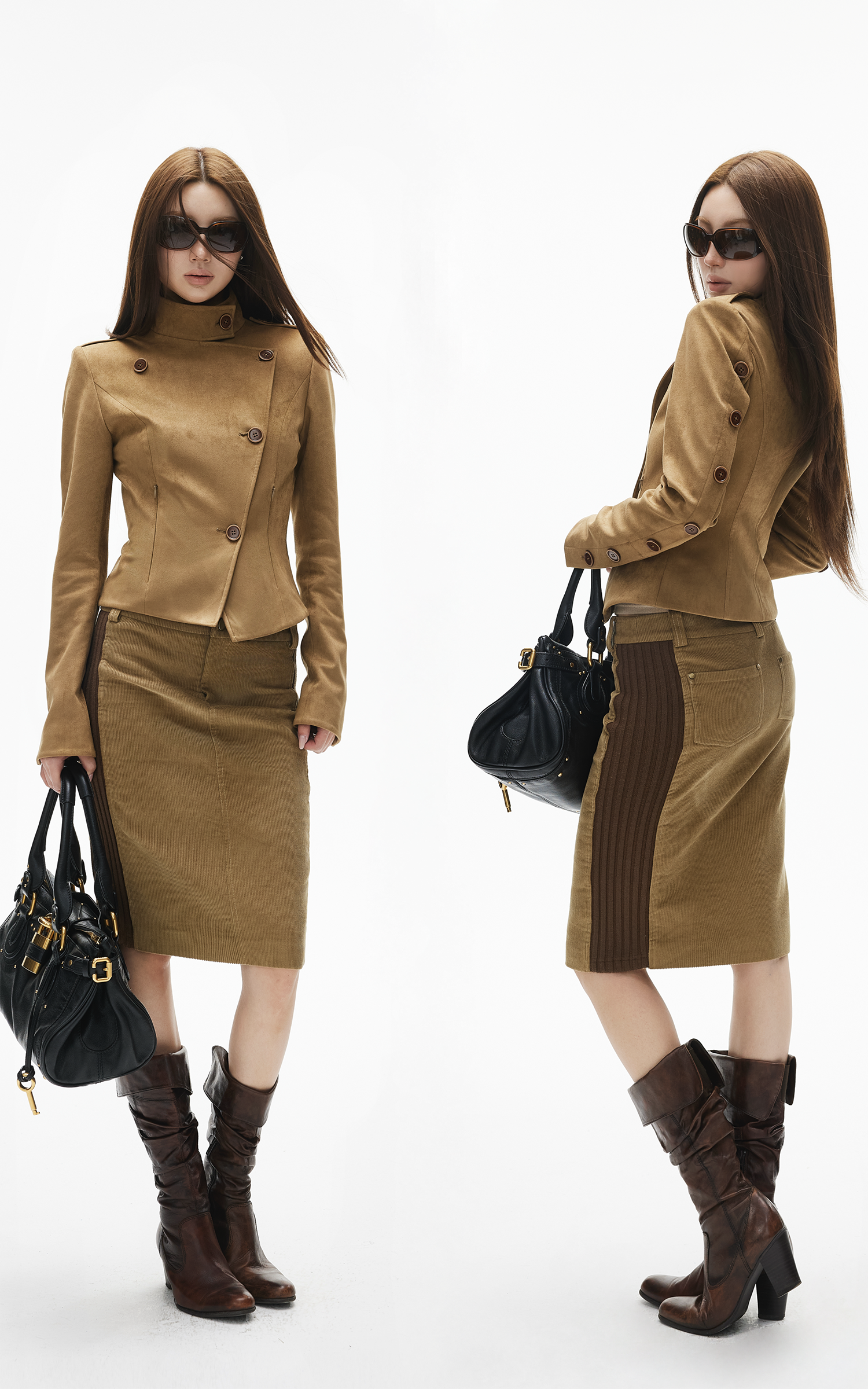 IAMXIAA Ribbed Panel Fitted Midi Skirt