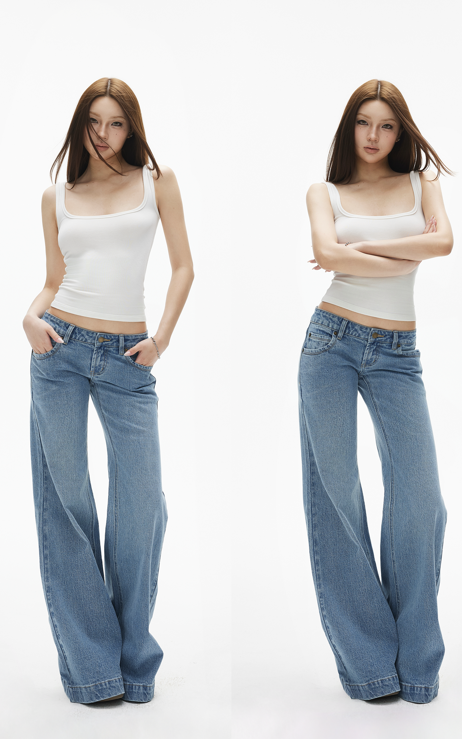 IAMXIAA スクエアネック スリムフィット タンクトップ