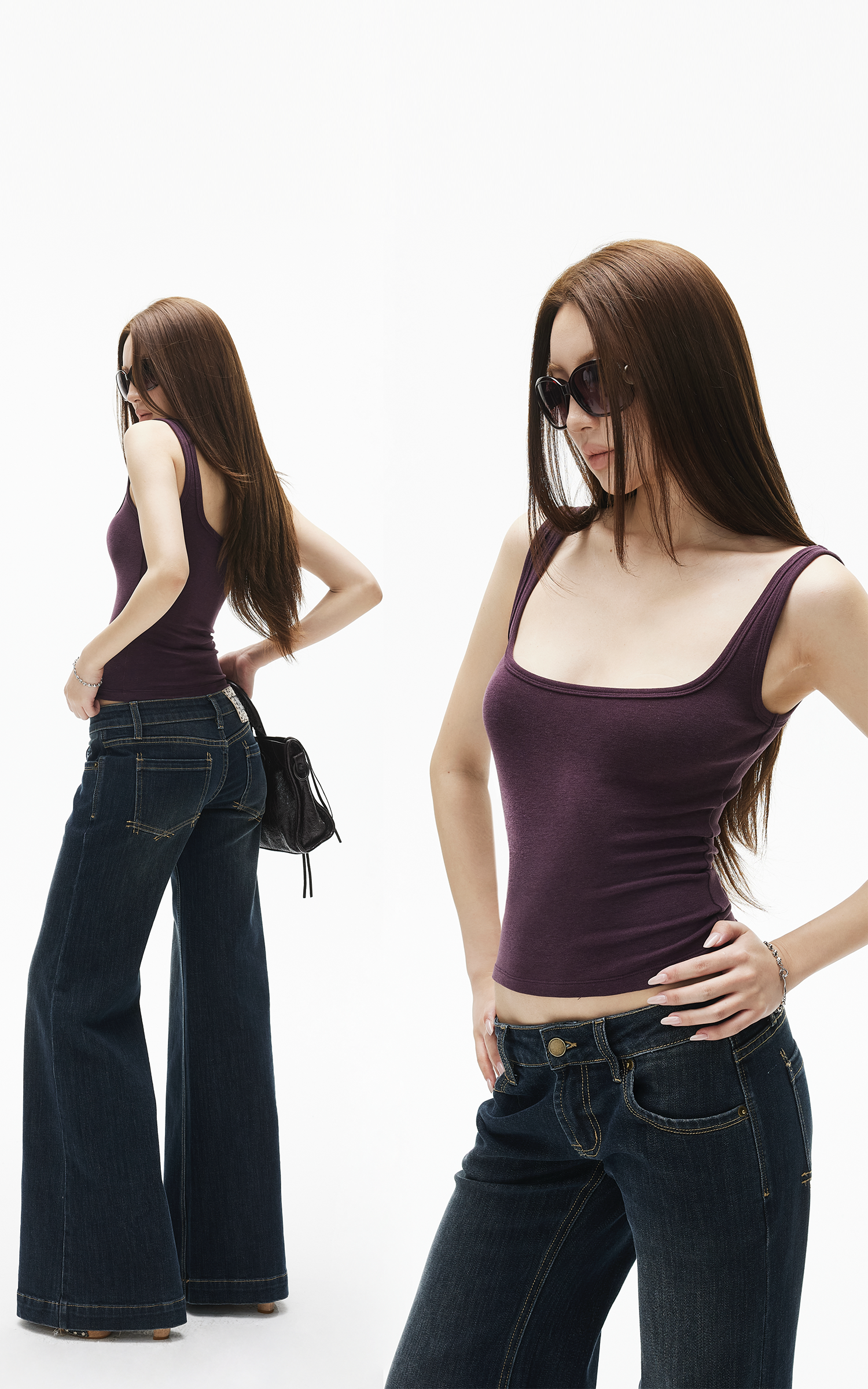 IAMXIAA スクエアネック スリムフィット タンクトップ