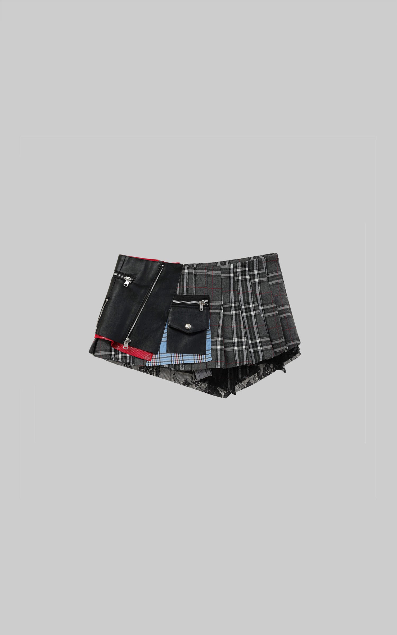 WARDEN EDGE Plaid Patchwork Mini Skirt with Pocket Detail - PINKPARKS