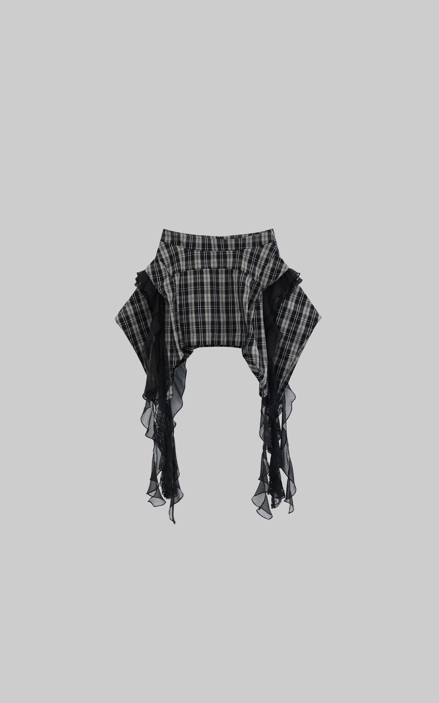 WARDEN EDGE Asymmetrical Plaid Skirt with Lace Paneling - PINKPARKS