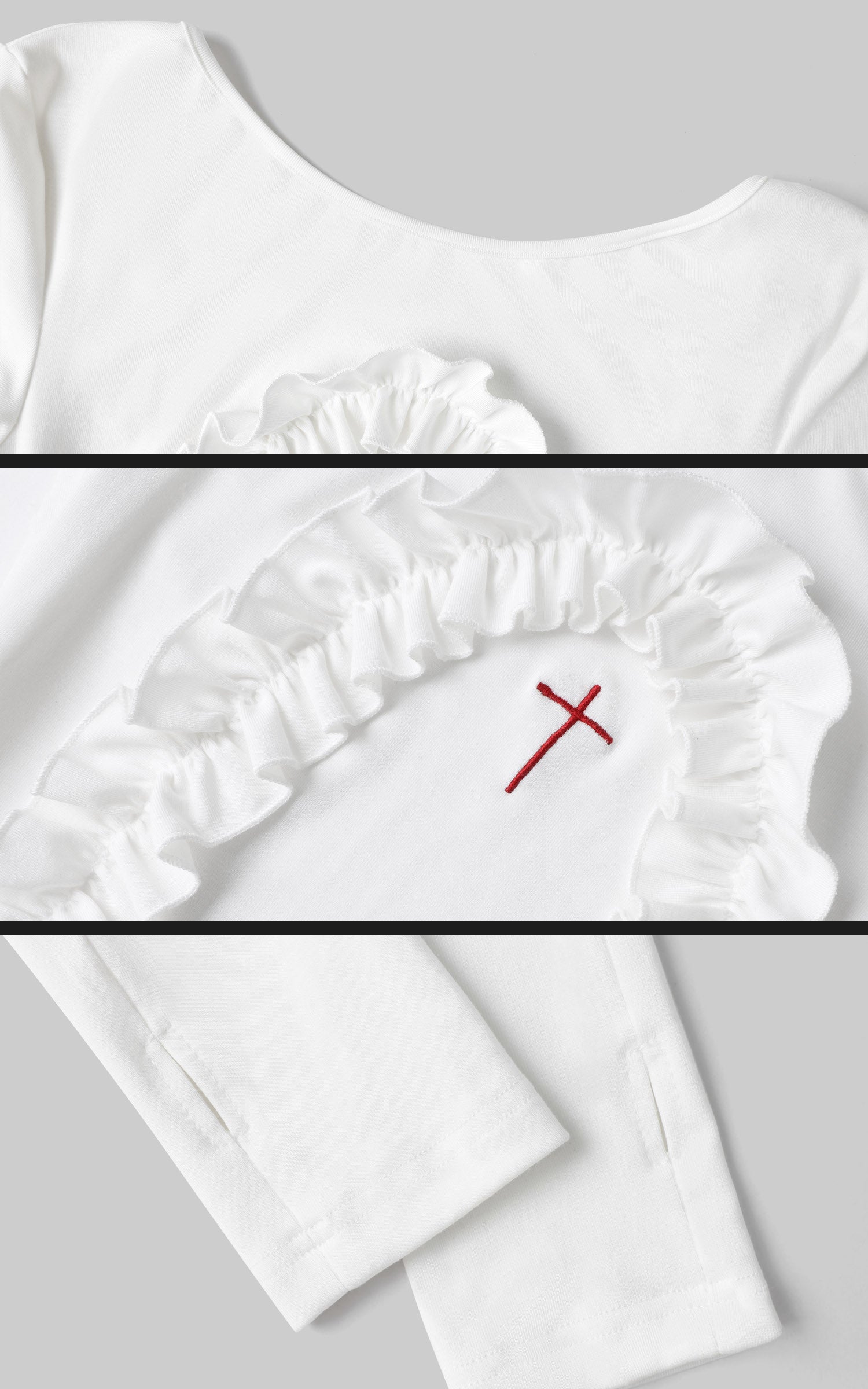 Rase le sol Long Sleeve Dress with Cross Embroidery and Lace Trim - PINKPARKS