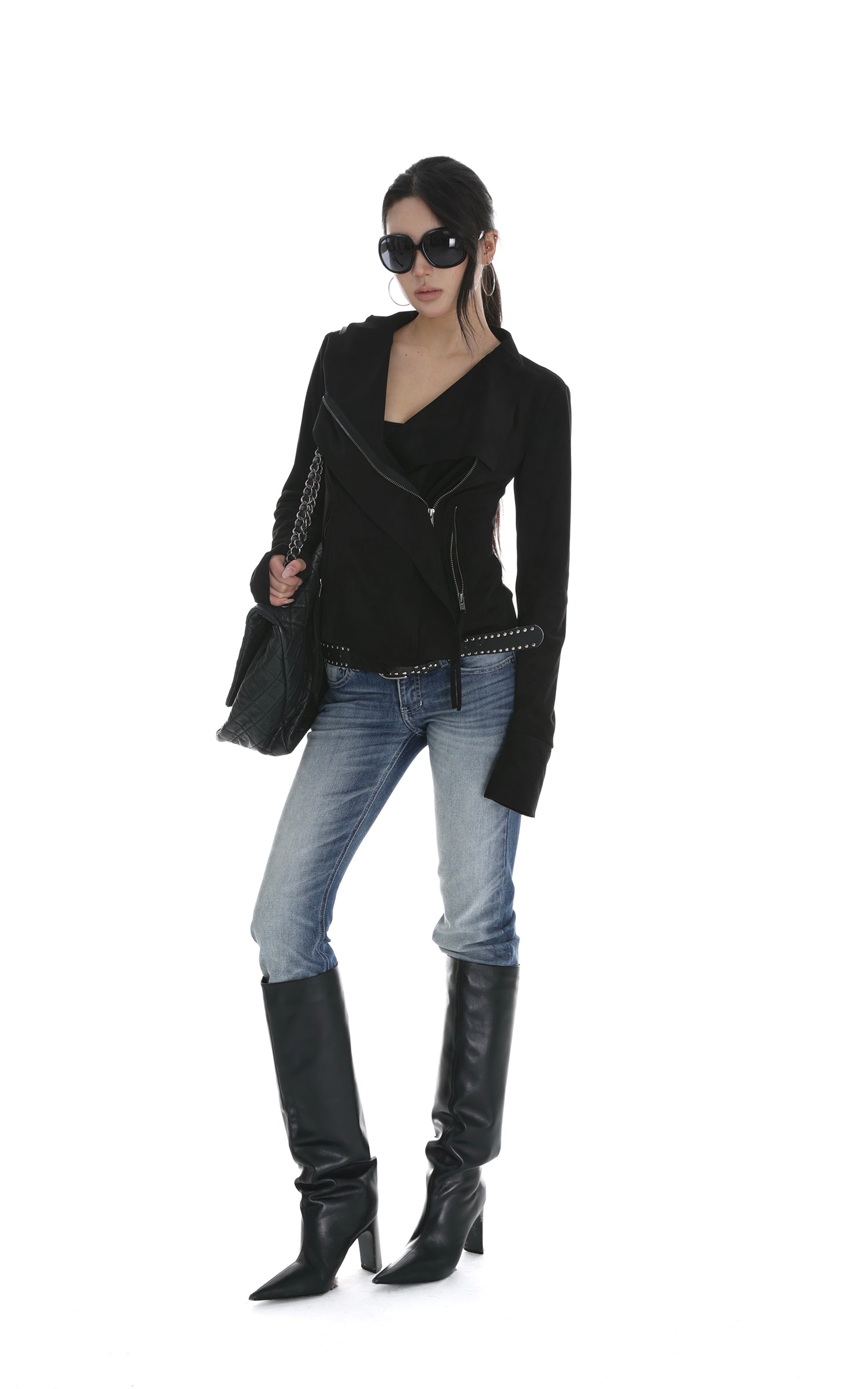 IAMXIAA Cropped Moto Jacket with Asymmetric Zip