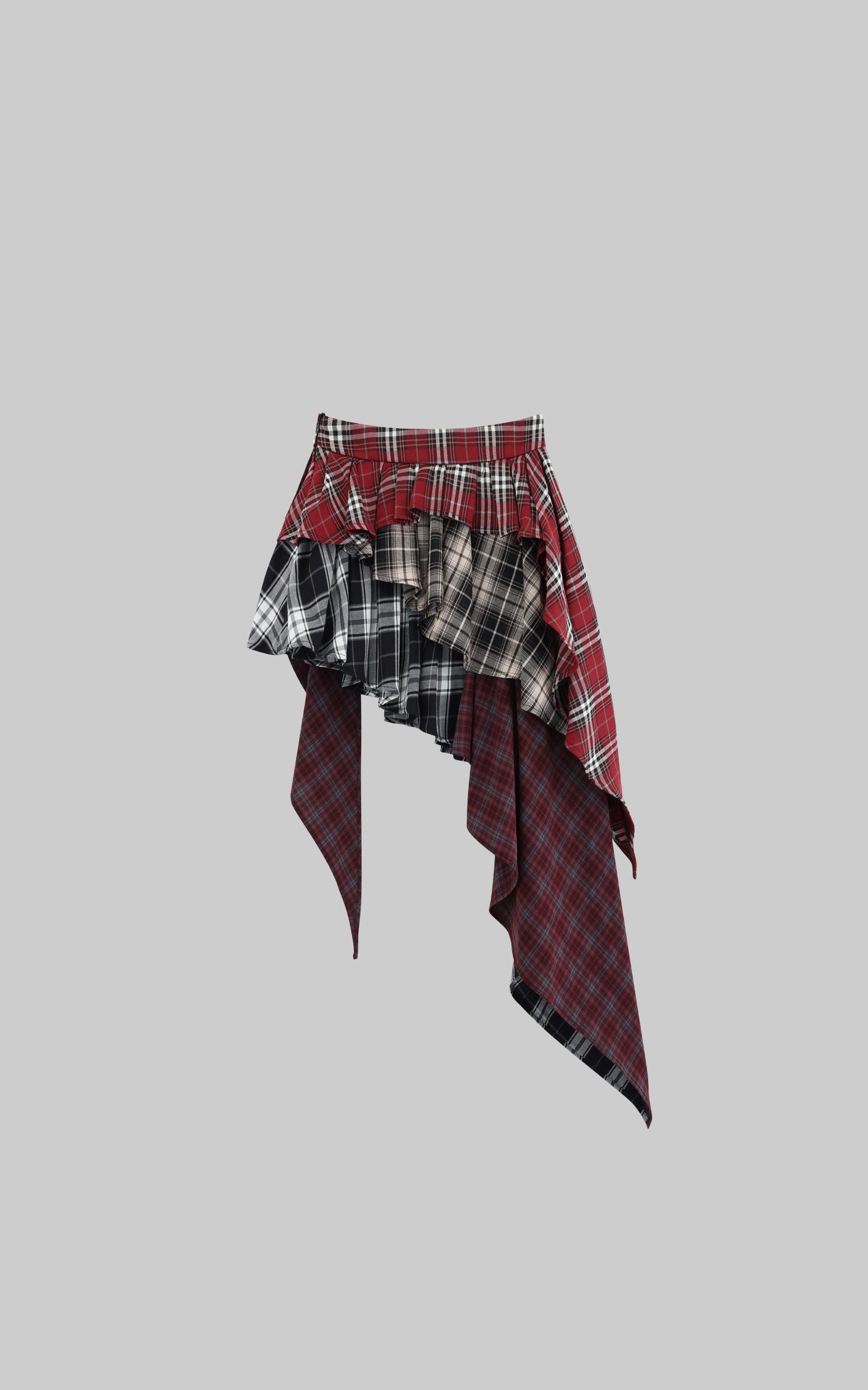 WARDEN EDGE Asymmetrical Plaid Patchwork Skirt - PINKPARKS