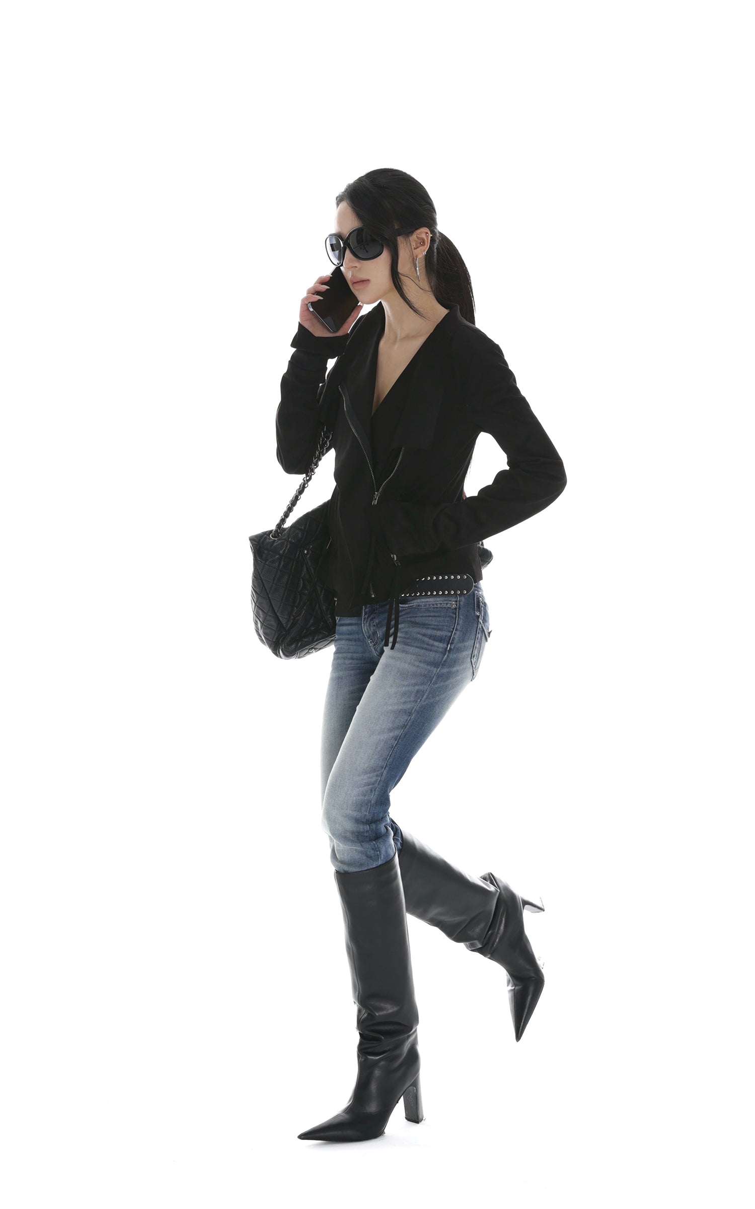 IAMXIAA Cropped Moto Jacket with Asymmetric Zip