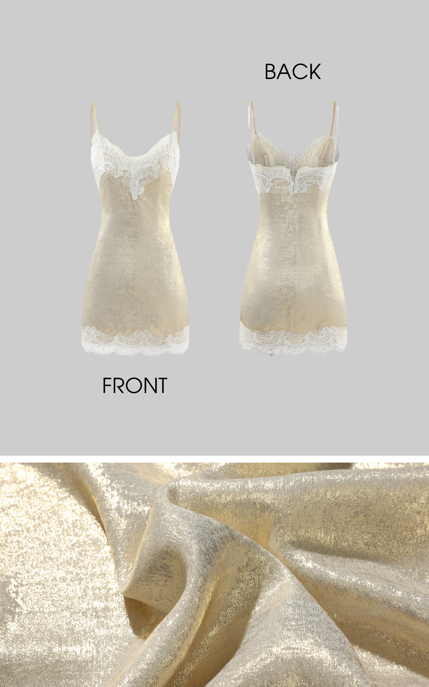 ROVENTE シマー レーストリム スリップミニドレス