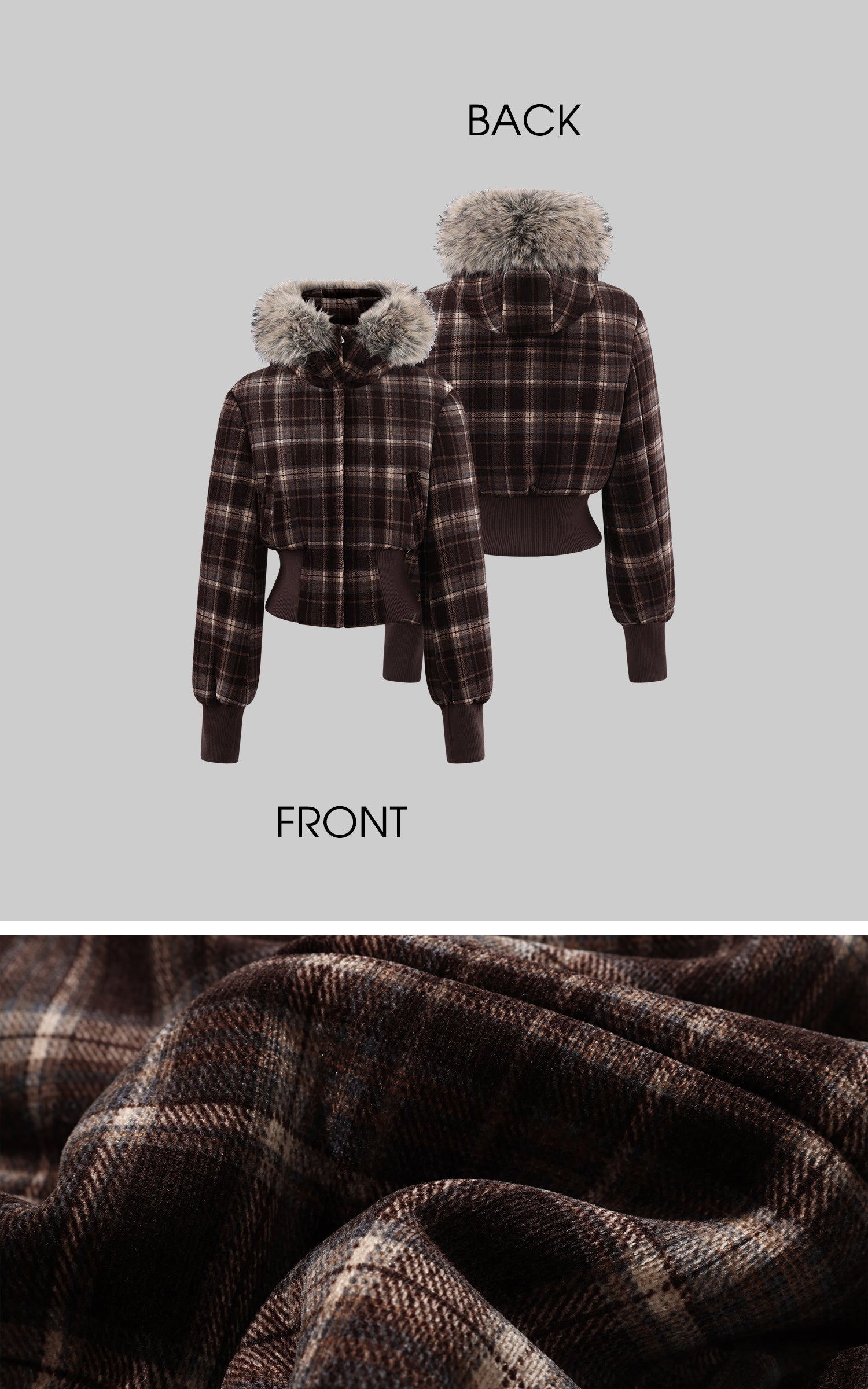 WARDEN EDGE 取り外し可能なファー付き構造的チェック柄ダウンジャケット