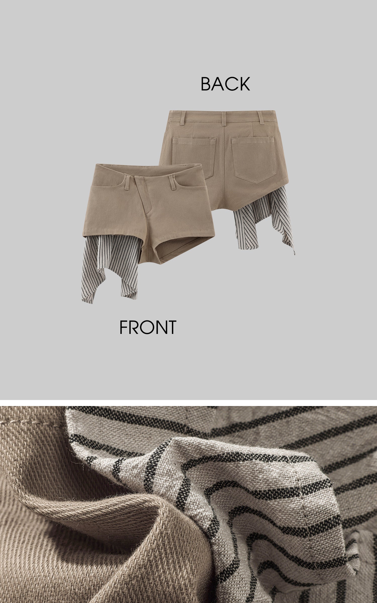 WARDEN EDGE ストライプドレープパネル付きアシンメトリーショートパンツ