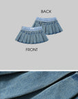 WARDEN EDGE Pleated Denim Micro Skirt with Contrast Waistband - PINKPARKS