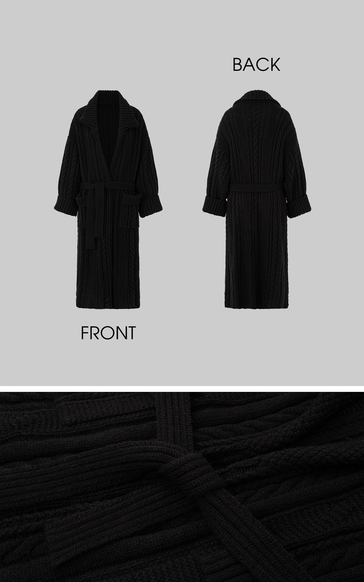 IAMXIAA ベルト付きのチャンキー ニット マキシ カーディガンとオーバーサイズ フィット