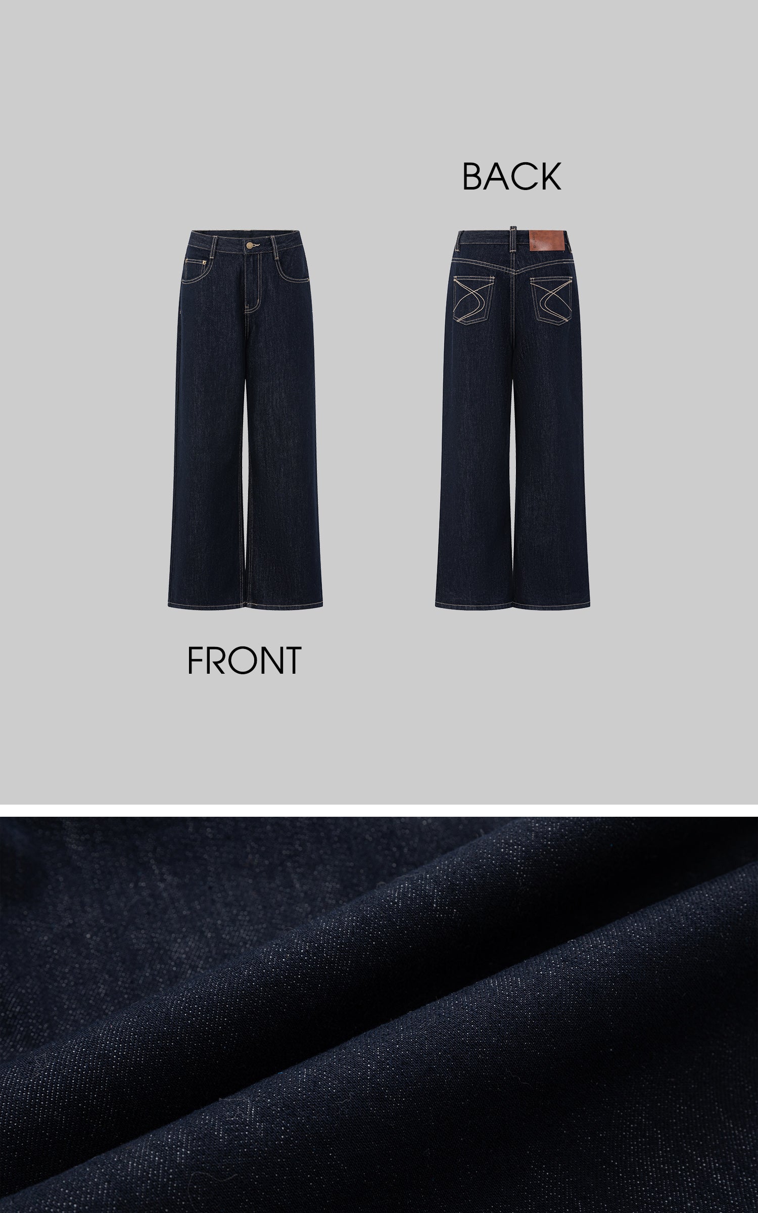 IAMXIAA ダークウォッシュワイドレッグストレートジーンズ