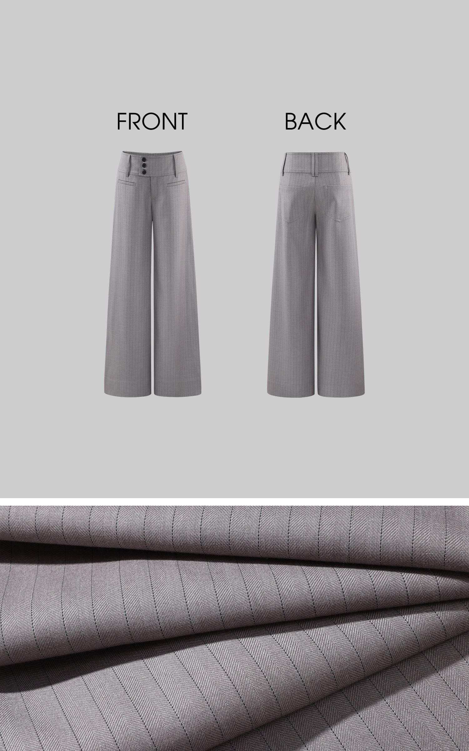 ROVENTE ピンストライプハイウエストワイドレッグトラウザーズ