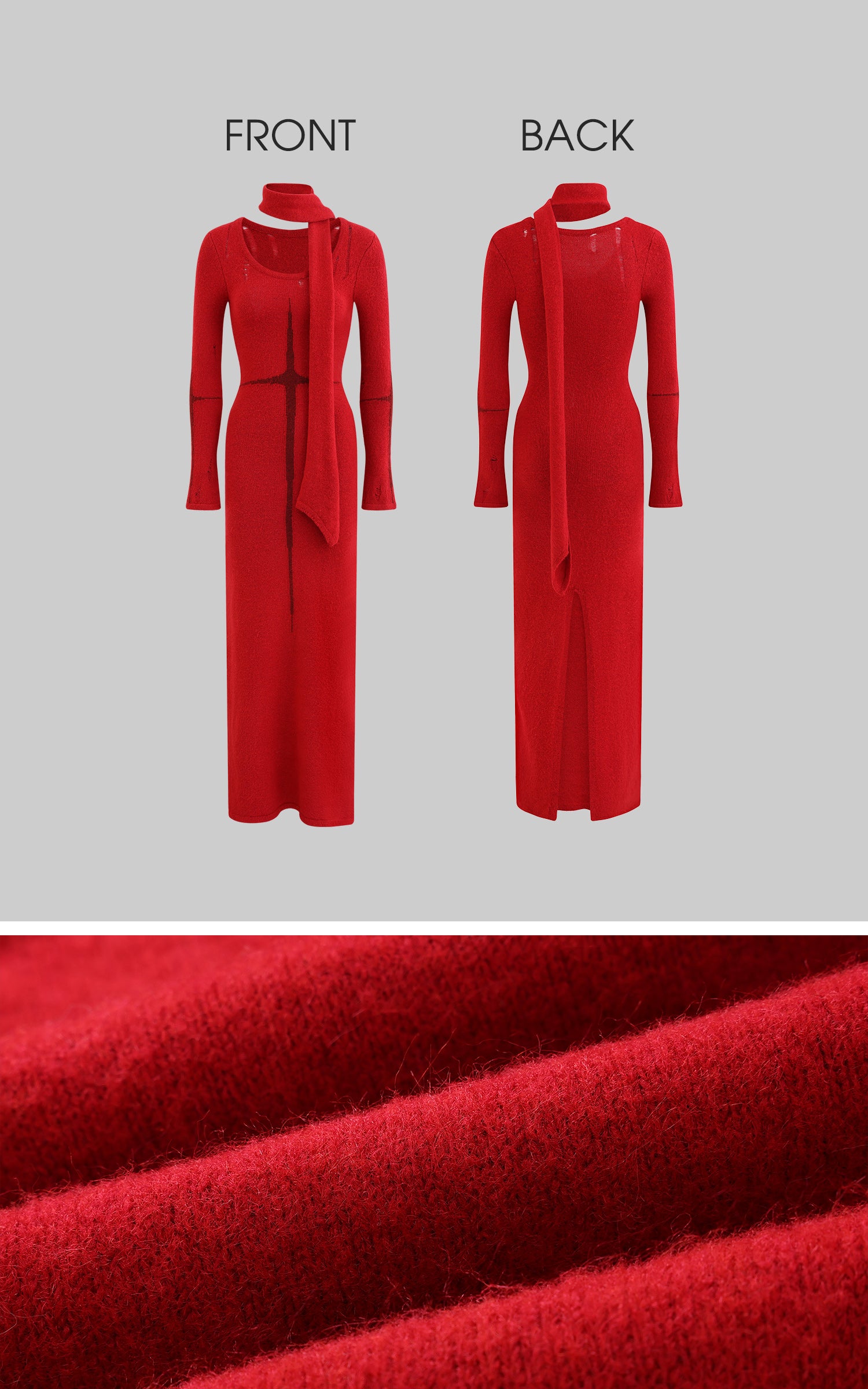 Rase le sol Fitted Knit Dress with Scarf - PINKPARKS