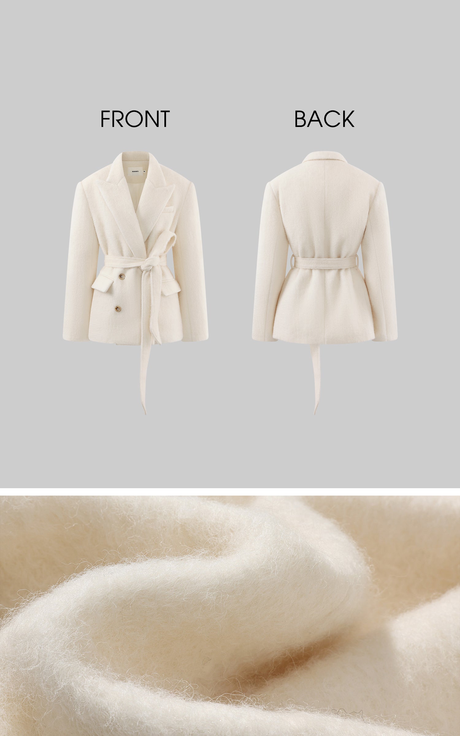 ROVENTE オーバーサイズのショール付きベルトウールコートセット