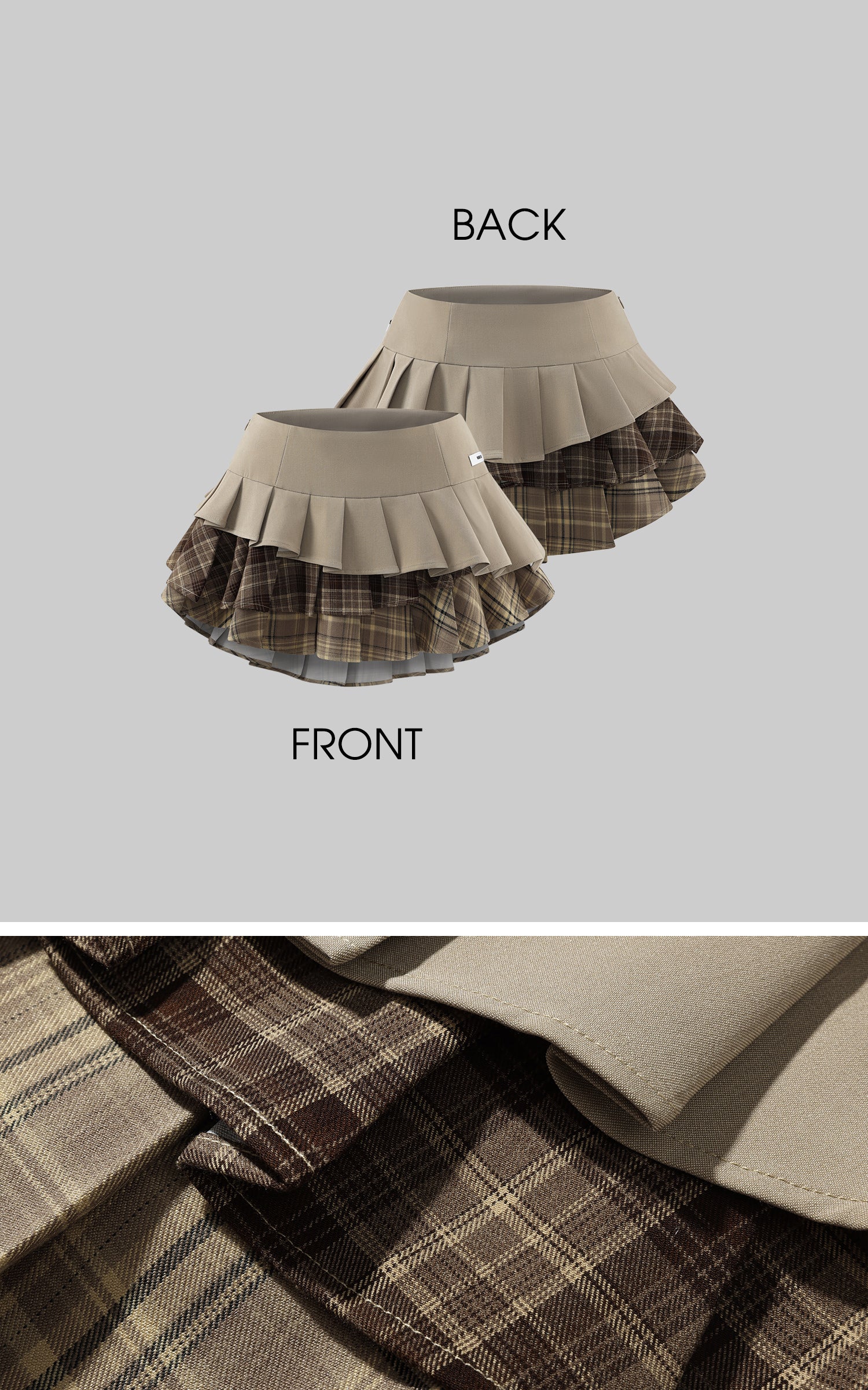 WARDEN EDGE チェック柄コントラストパネル付きレイヤードプリーツミニスカート